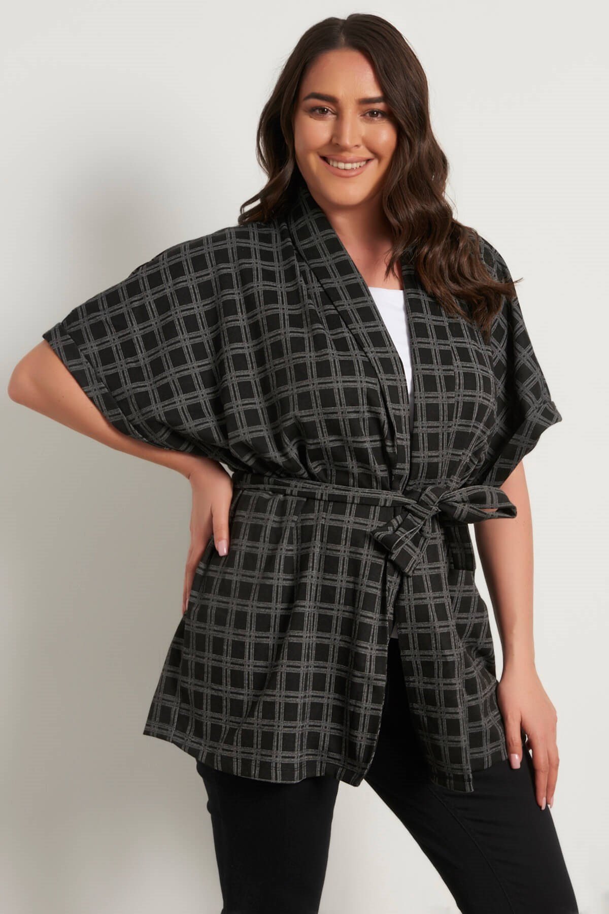 Myline-Kuşak Detaylı Örme Yelek-Büyük Beden Hırka-56248