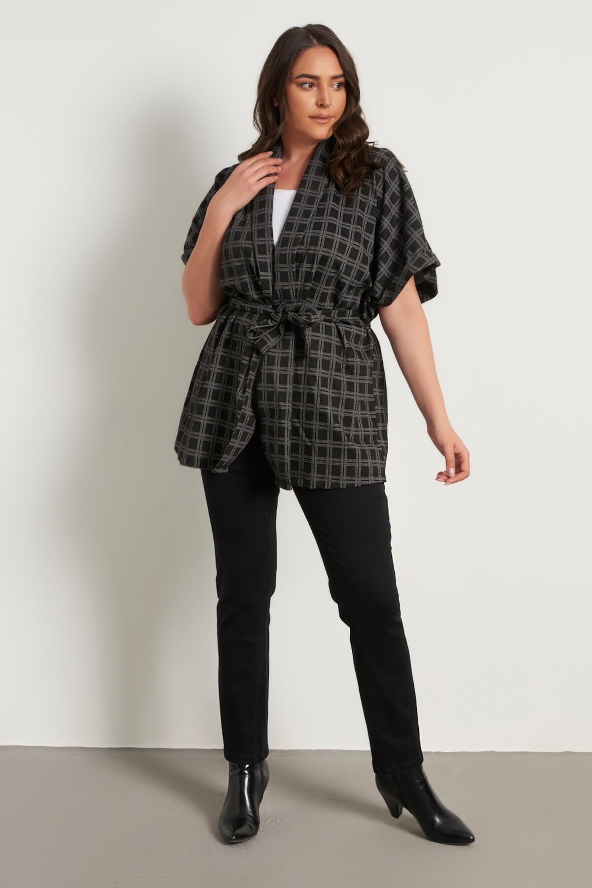 Myline-Kuşak Detaylı Örme Yelek-Büyük Beden Hırka-56248