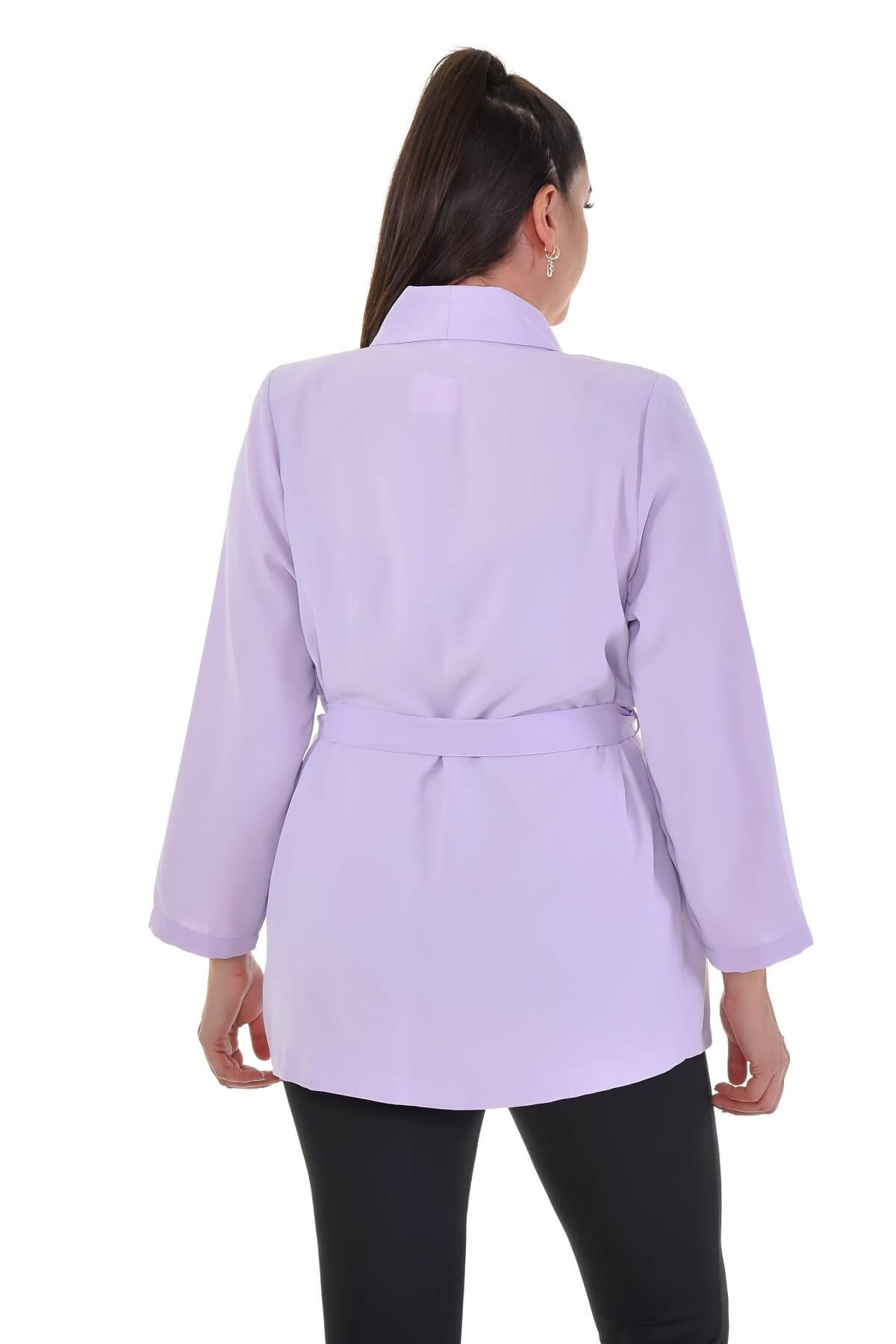 Myline-Kuşak Detaylı Salaş Ceket-Büyük Beden Ceket-66905