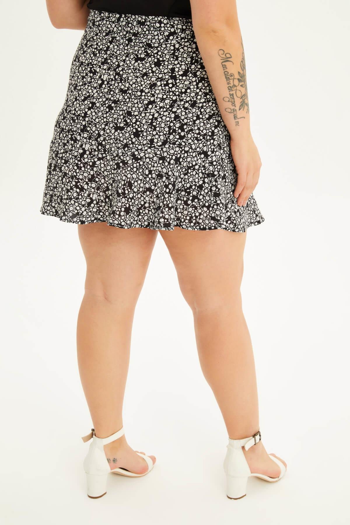 Myline-Kuşak Detaylı Volanlı Etek -Büyük Beden Etek-88276