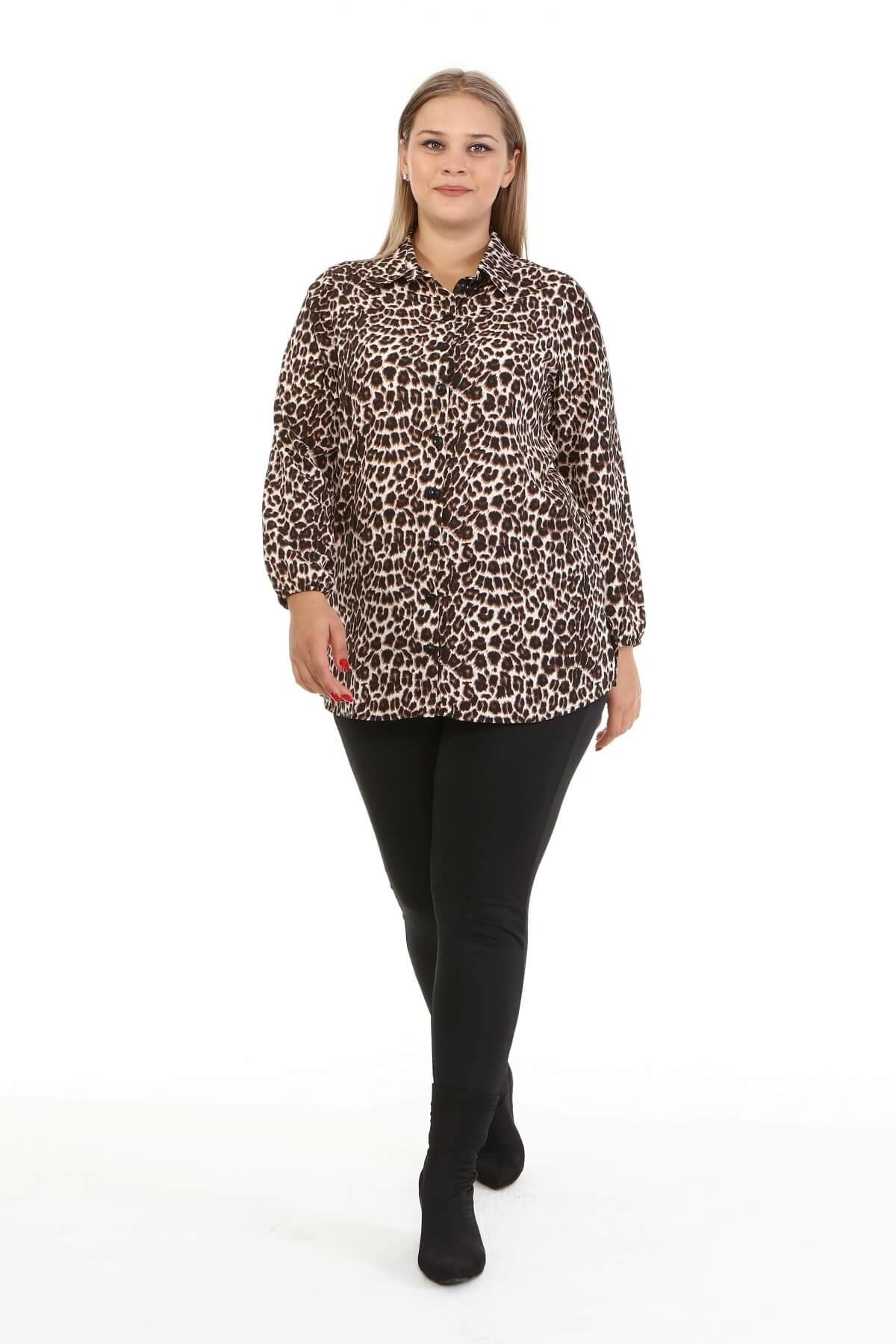 Myline-Leopar Desenli Gömlek-Büyük Beden Tunik-66976