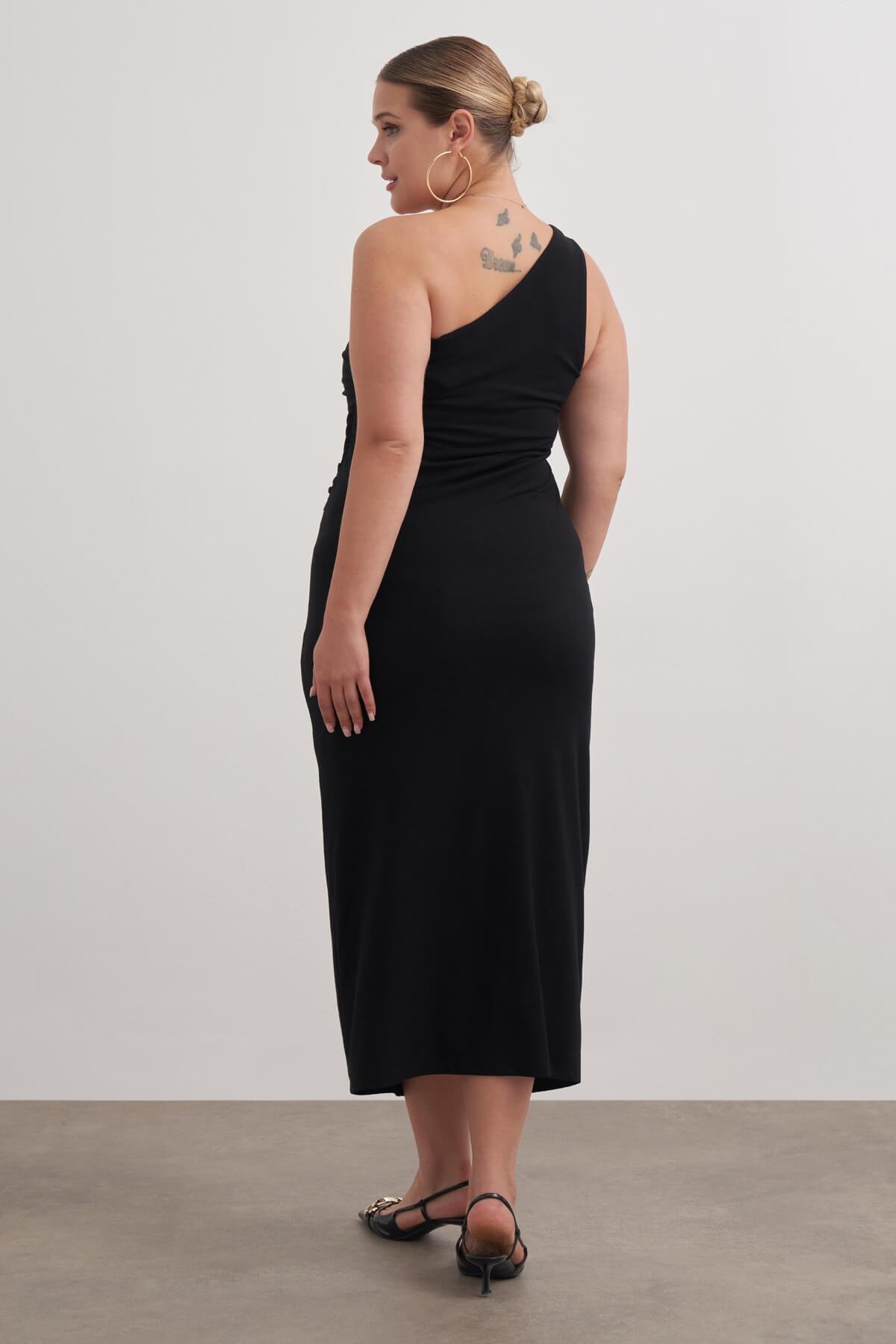 Myline-Metal Toka Detaylı Tek Omuz Elbise-Büyük Beden Günlük Elbiseler-149551