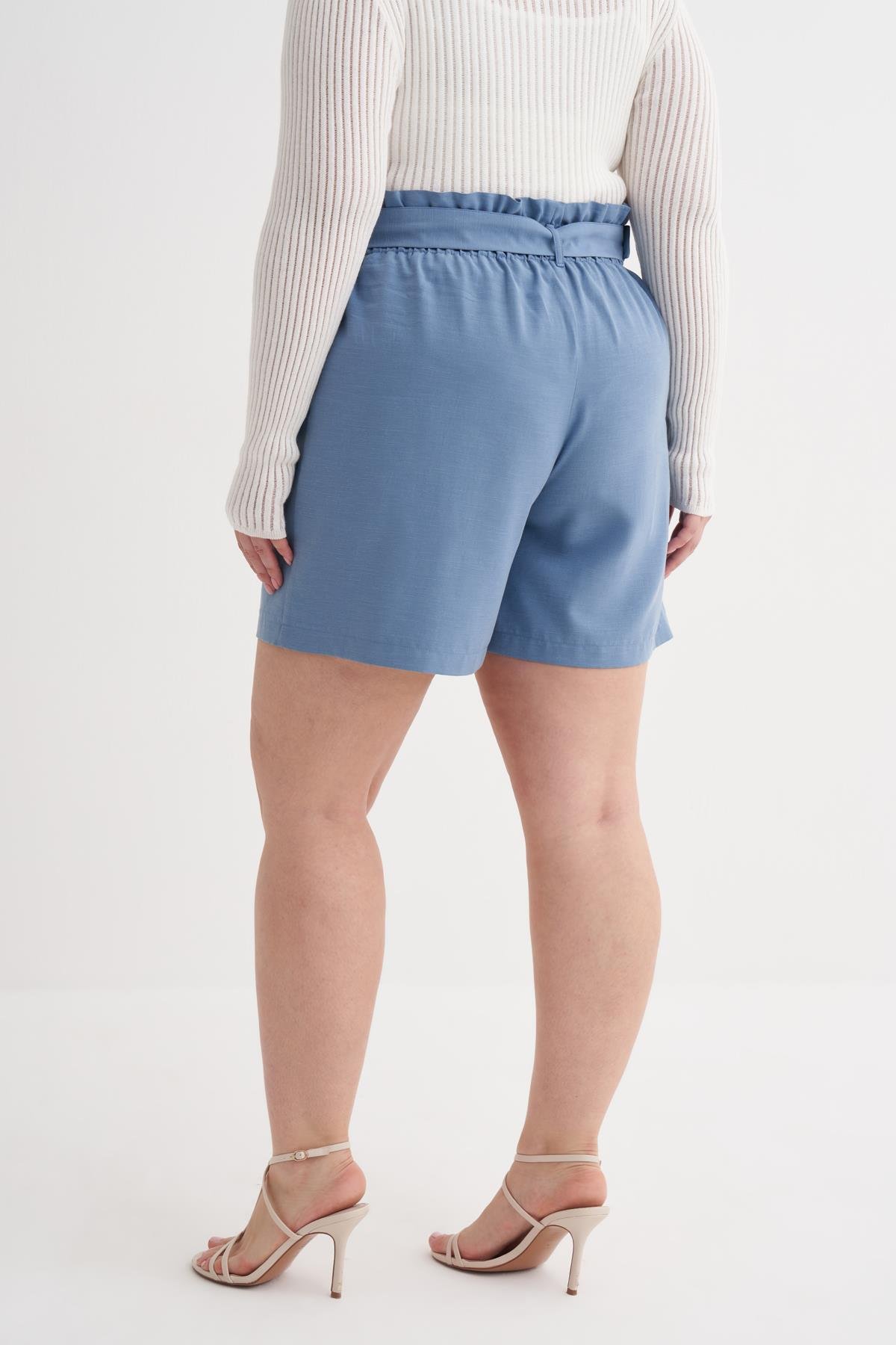 Myline-Metal Tokalı Pileli Şort-Büyük Beden Şort-149985