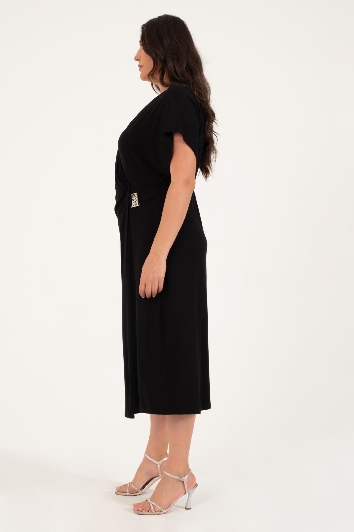 Myline-Metalik Detaylı Anvelop Elbise-Büyük Beden Günlük Elbiseler-128654