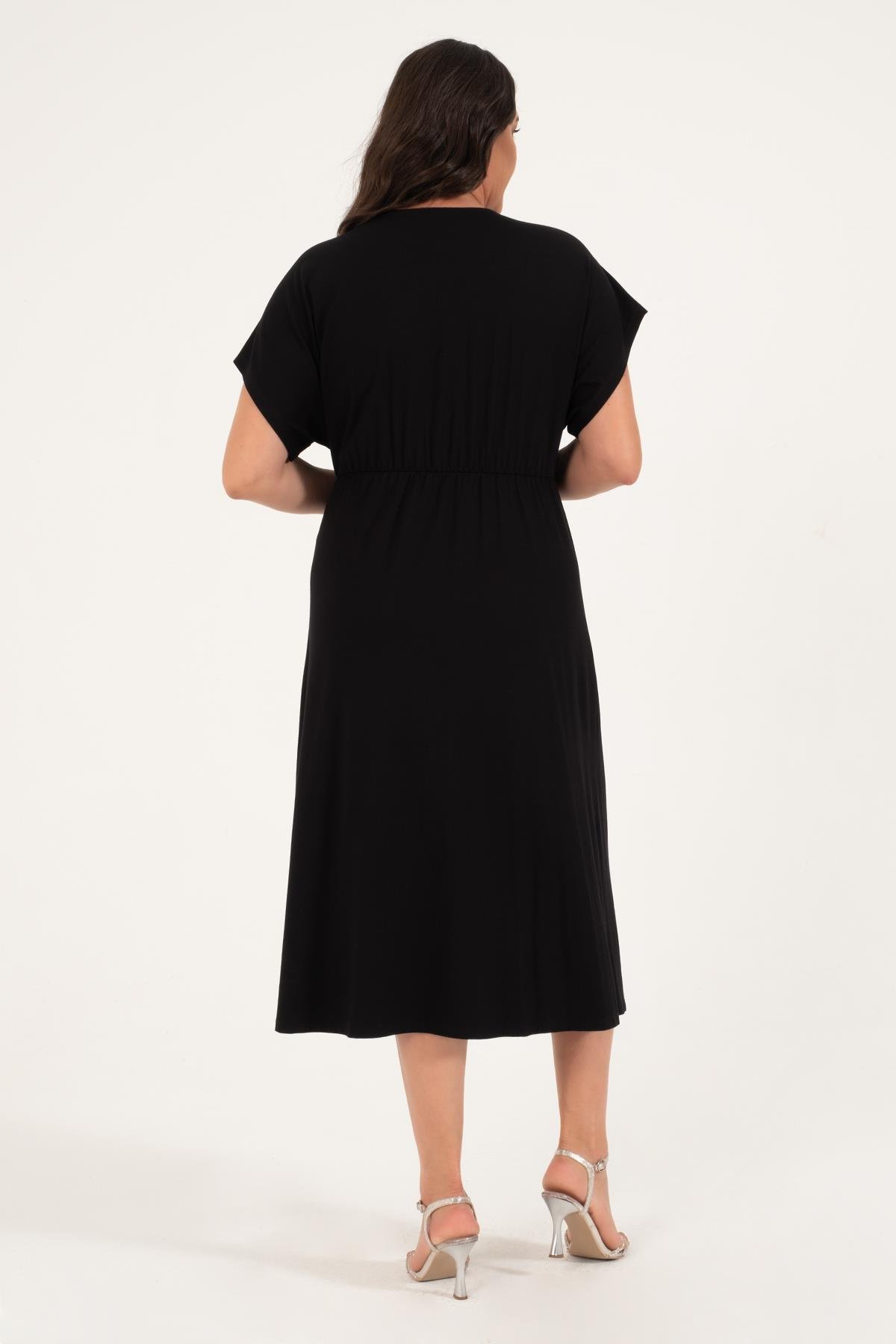 Myline-Metalik Detaylı Anvelop Elbise-Büyük Beden Günlük Elbiseler-128654