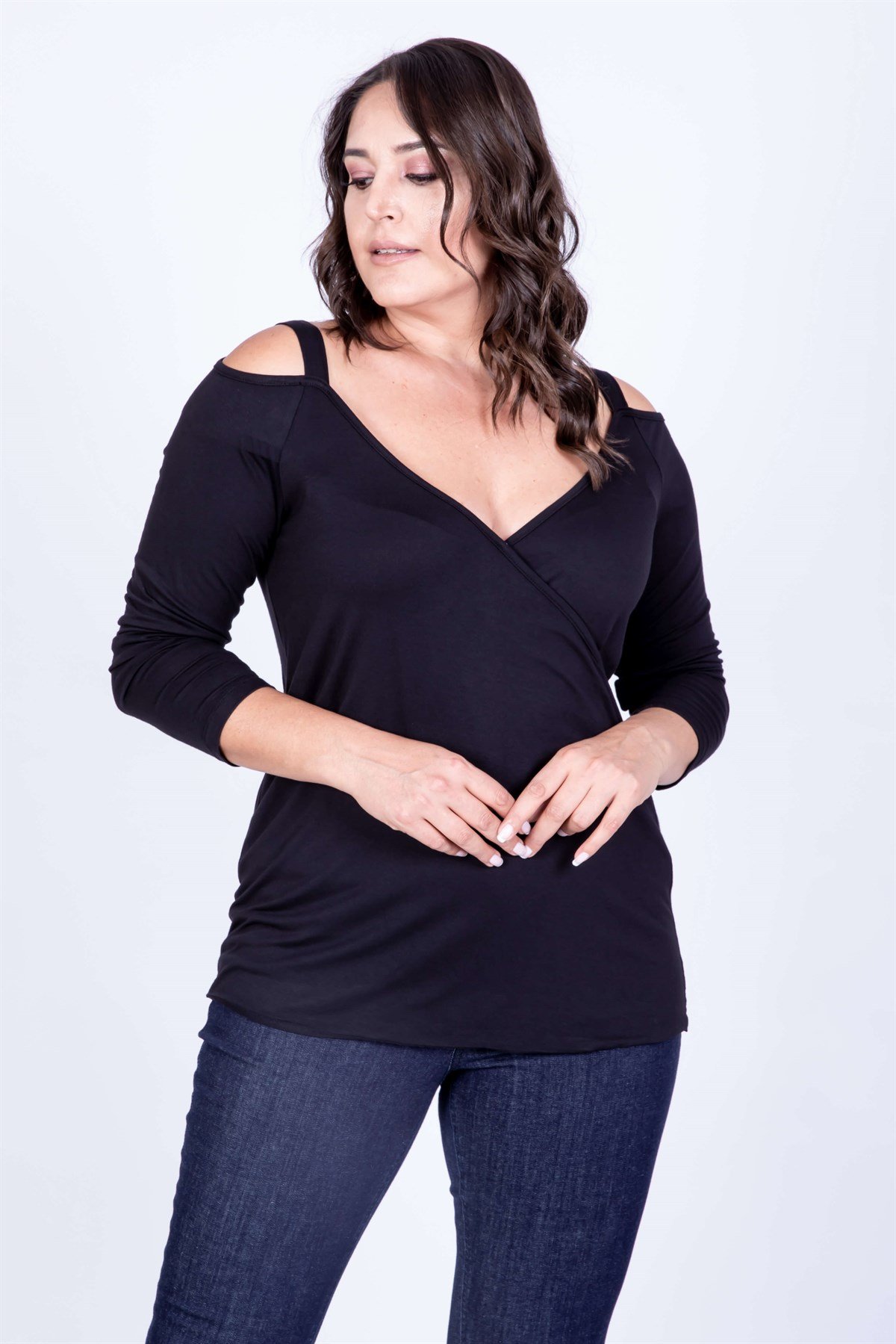 Myline-Omuz Çerçeveli Anvelop Bluz-Büyük Beden Bluz-35003