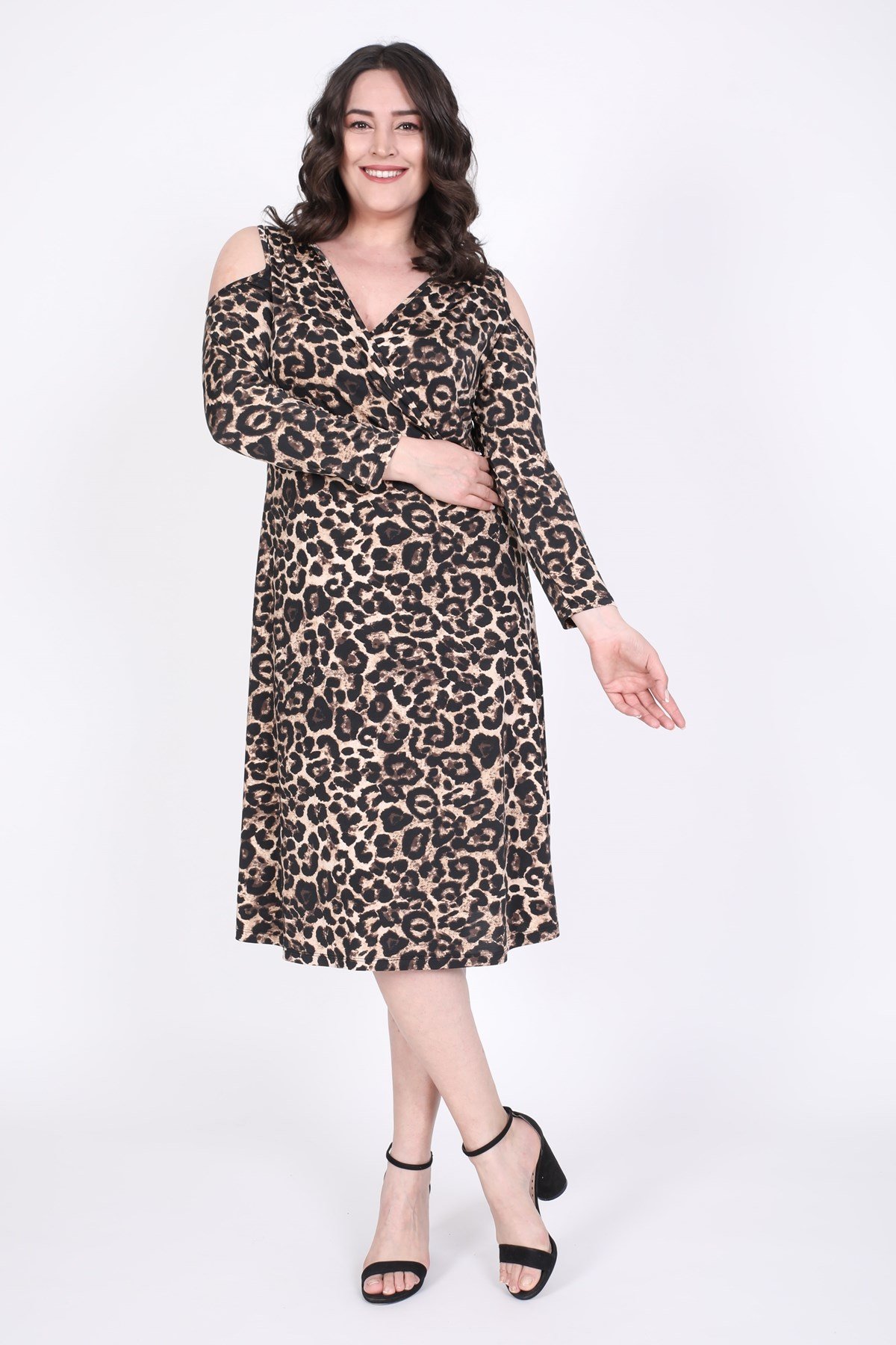 Myline-Omuz Çerçeveli Anvelop Elbise-Büyük Beden Günlük Elbiseler-35289