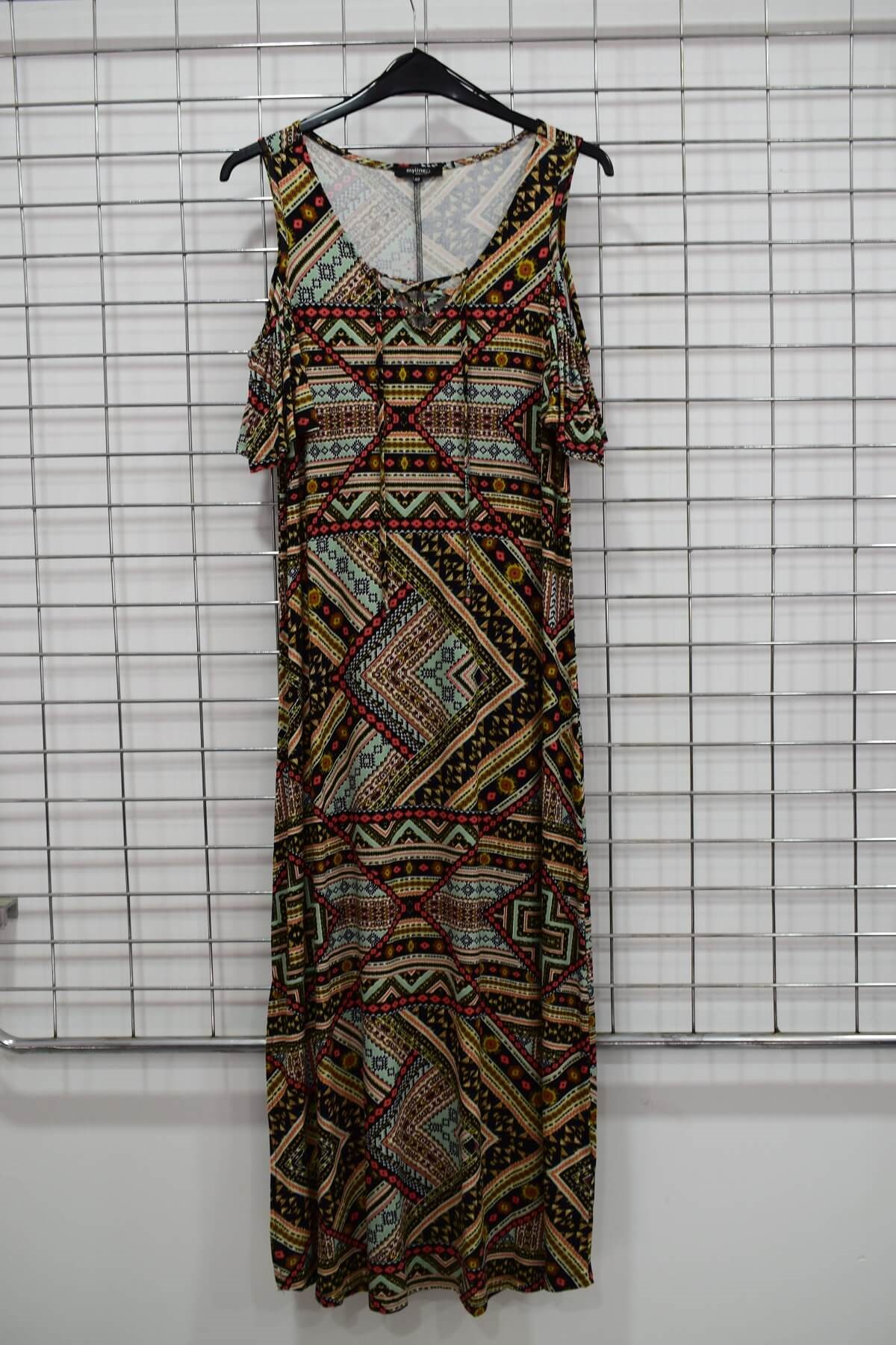 Myline-Omuz Çerçeveli V Yaka Elbise-Büyük Beden Outlet-56238