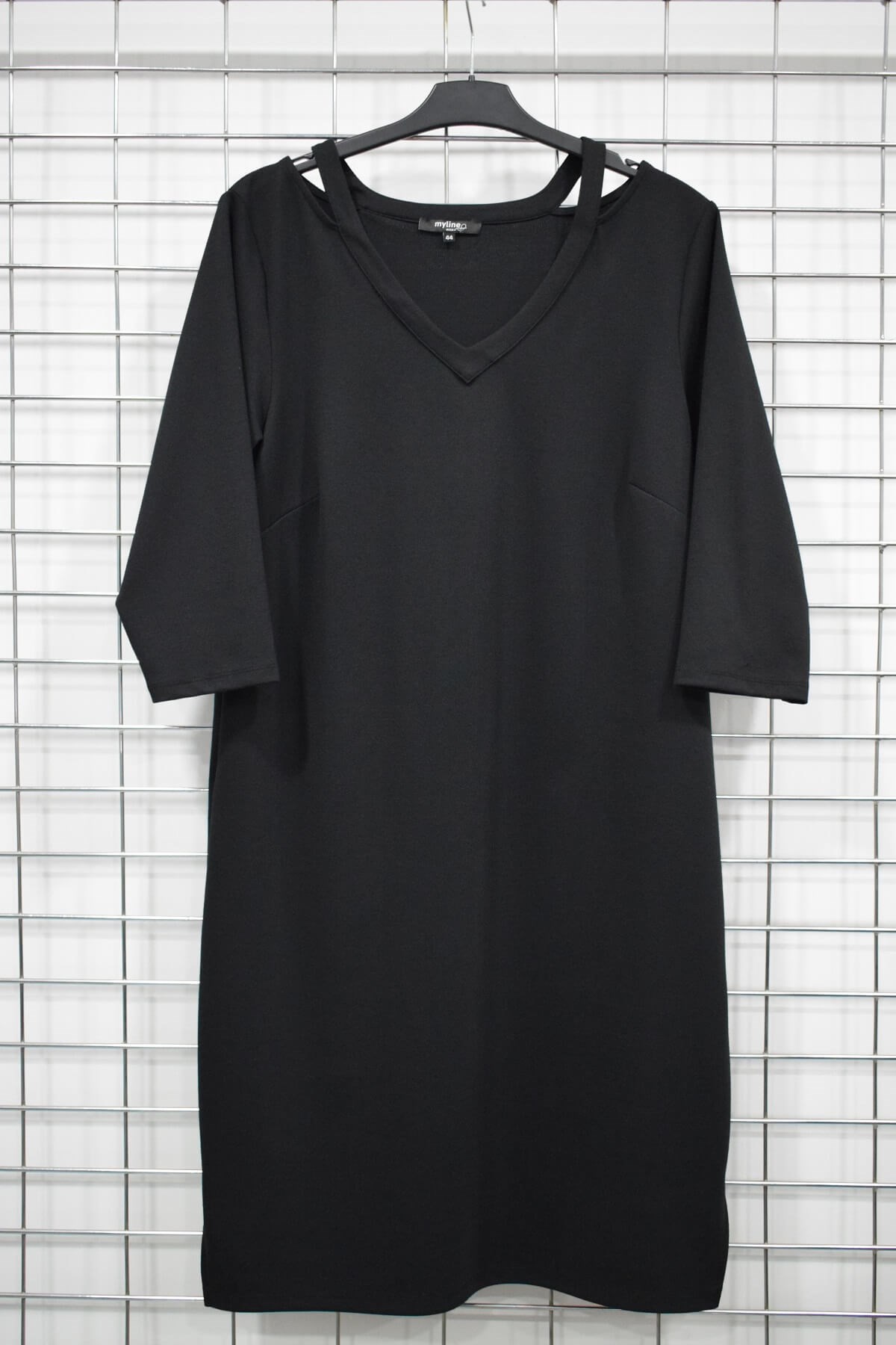 Myline-Omuz Detaylı V Yaka Elbise-Büyük Beden Outlet-56211