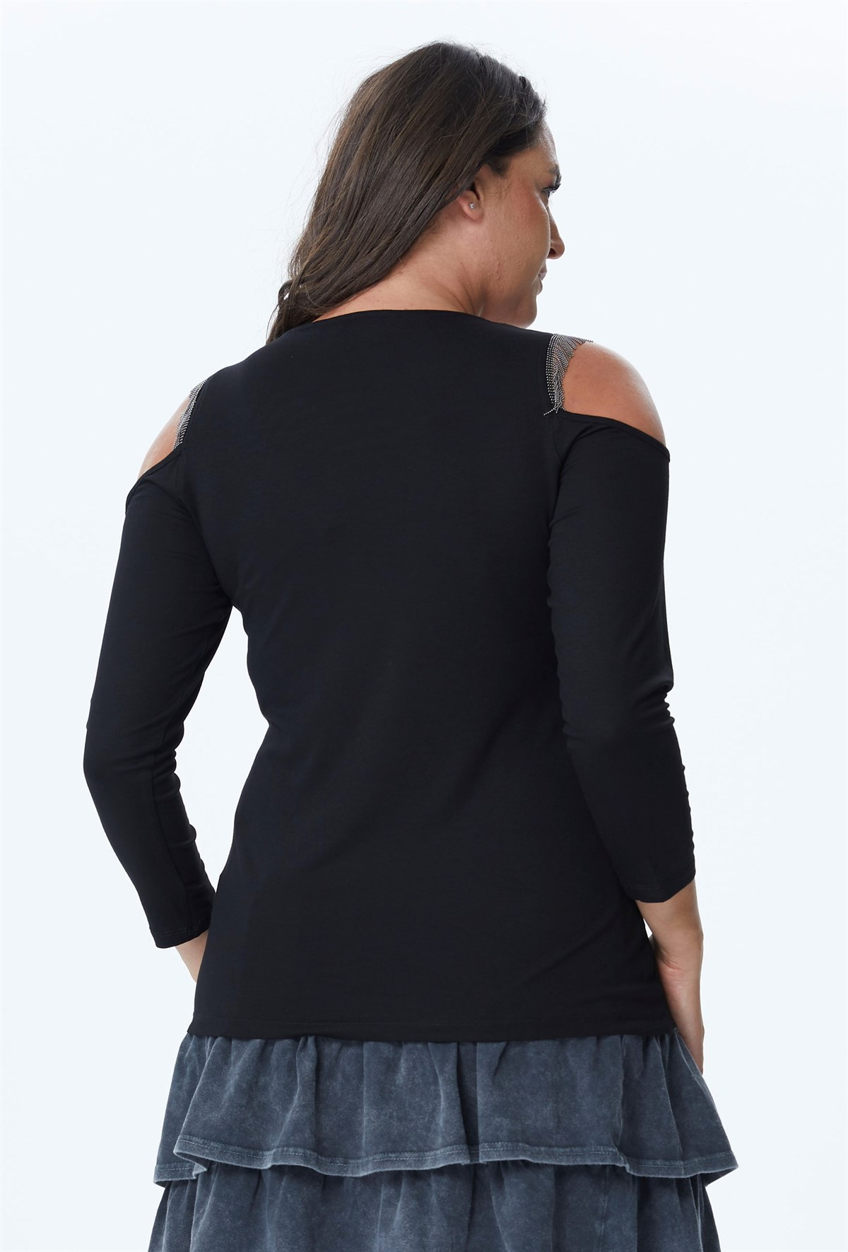 Myline-Omuzda Zincir Detaylı Uzun Kollu Bluz-Büyük Beden Bluz-23727