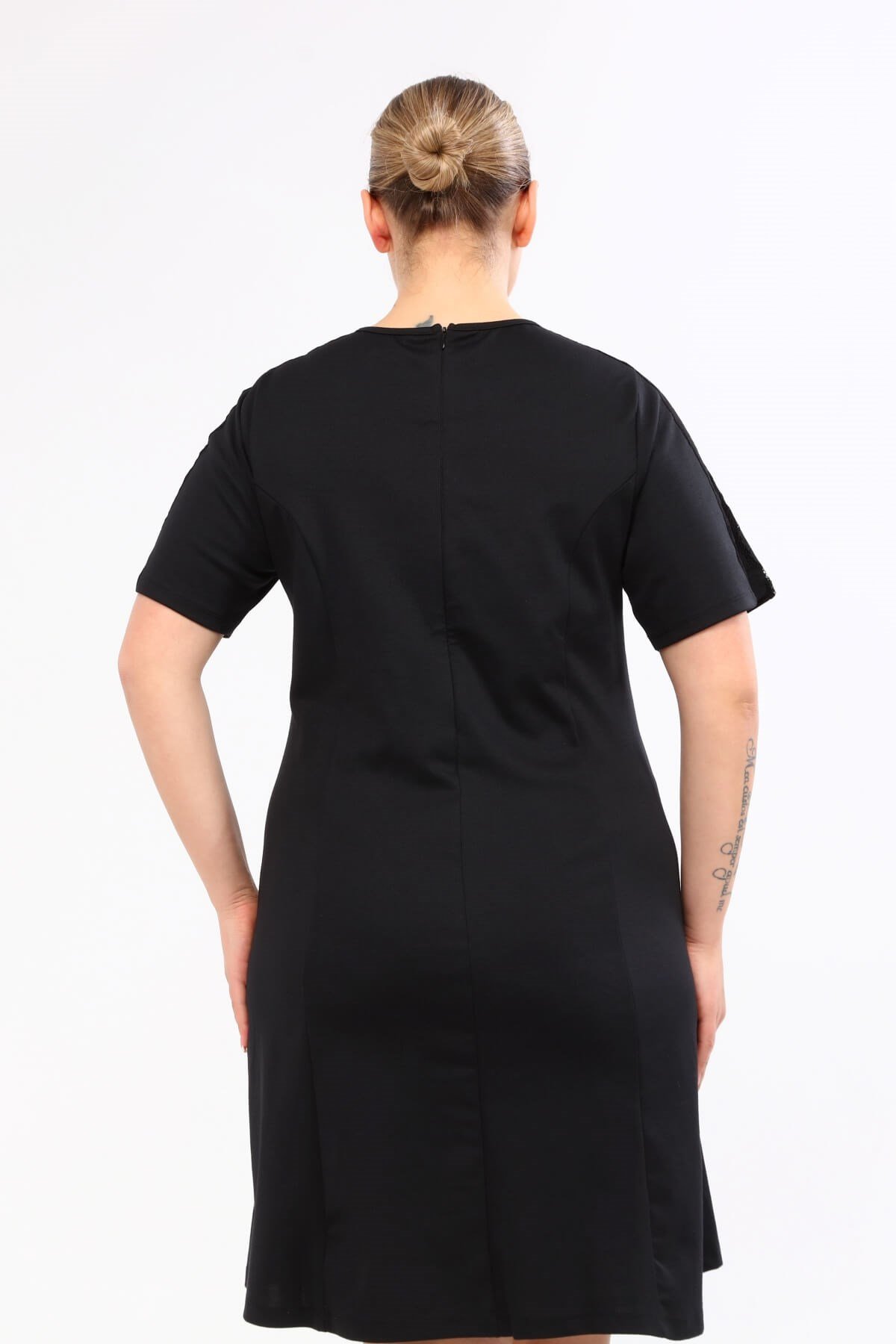 Myline-Omuzları Dantel ve Şerit Detaylı Elbise-Büyük Beden Günlük Elbiseler-45778