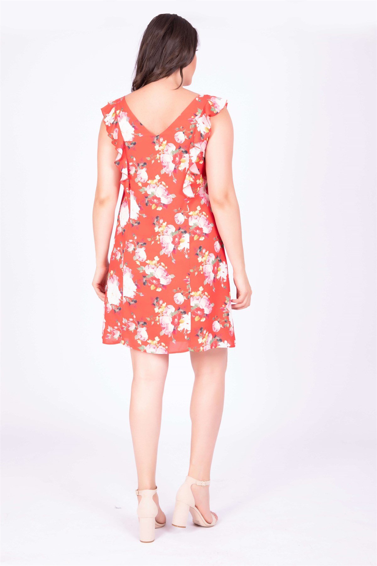 Myline-Omuzları Volanlı Elbise-Büyük Beden Günlük Elbiseler-34784