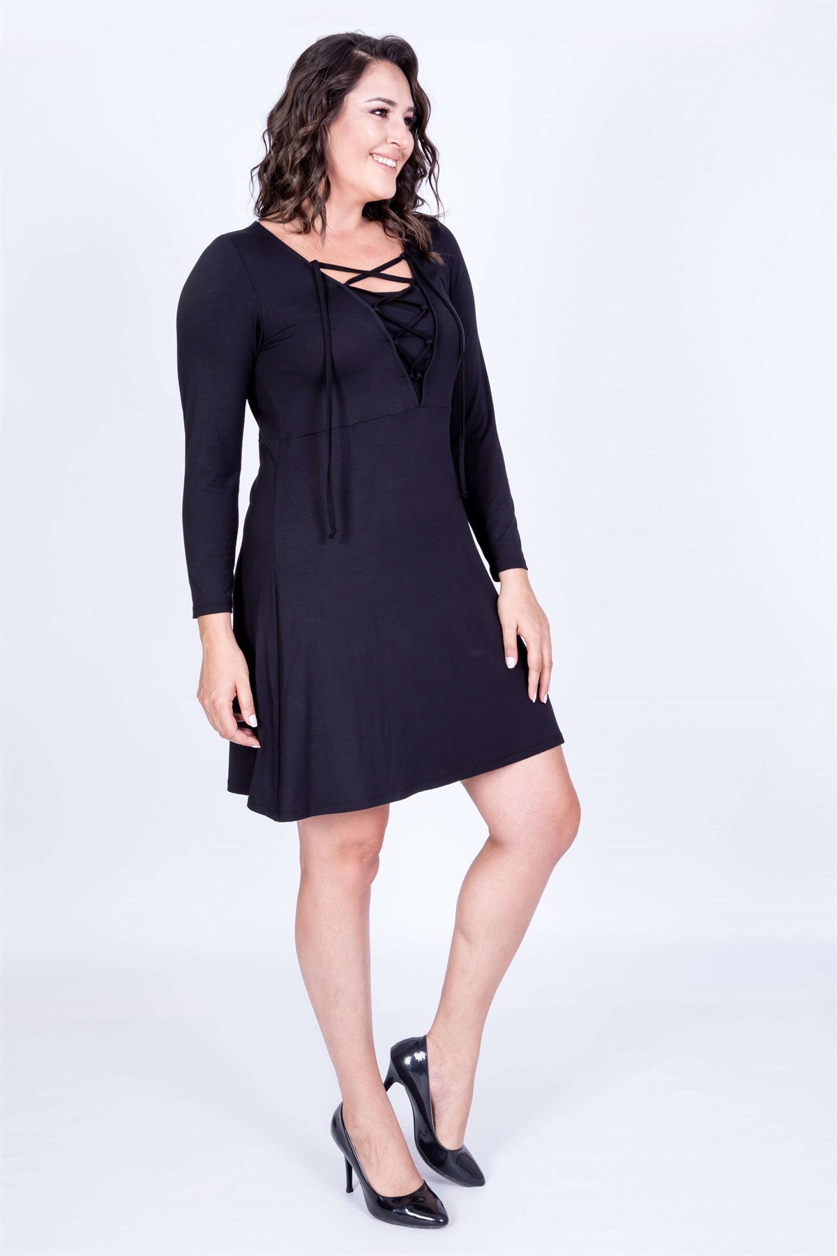 Myline-Ön Çapraz Biyeli Elbise-Büyük Beden Günlük Elbiseler-35146