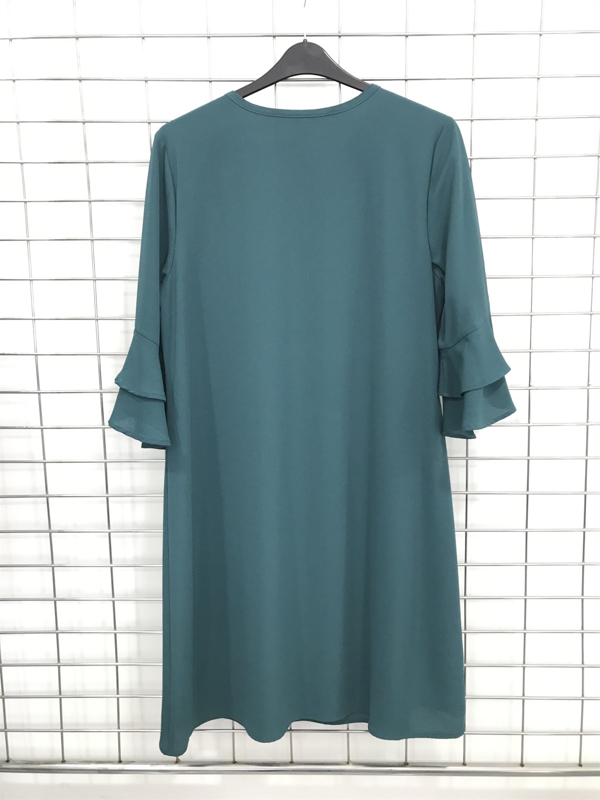 Myline-Ön Yaka Kuş Gözlü Astarlı Elbise-Büyük Beden Outlet-45609