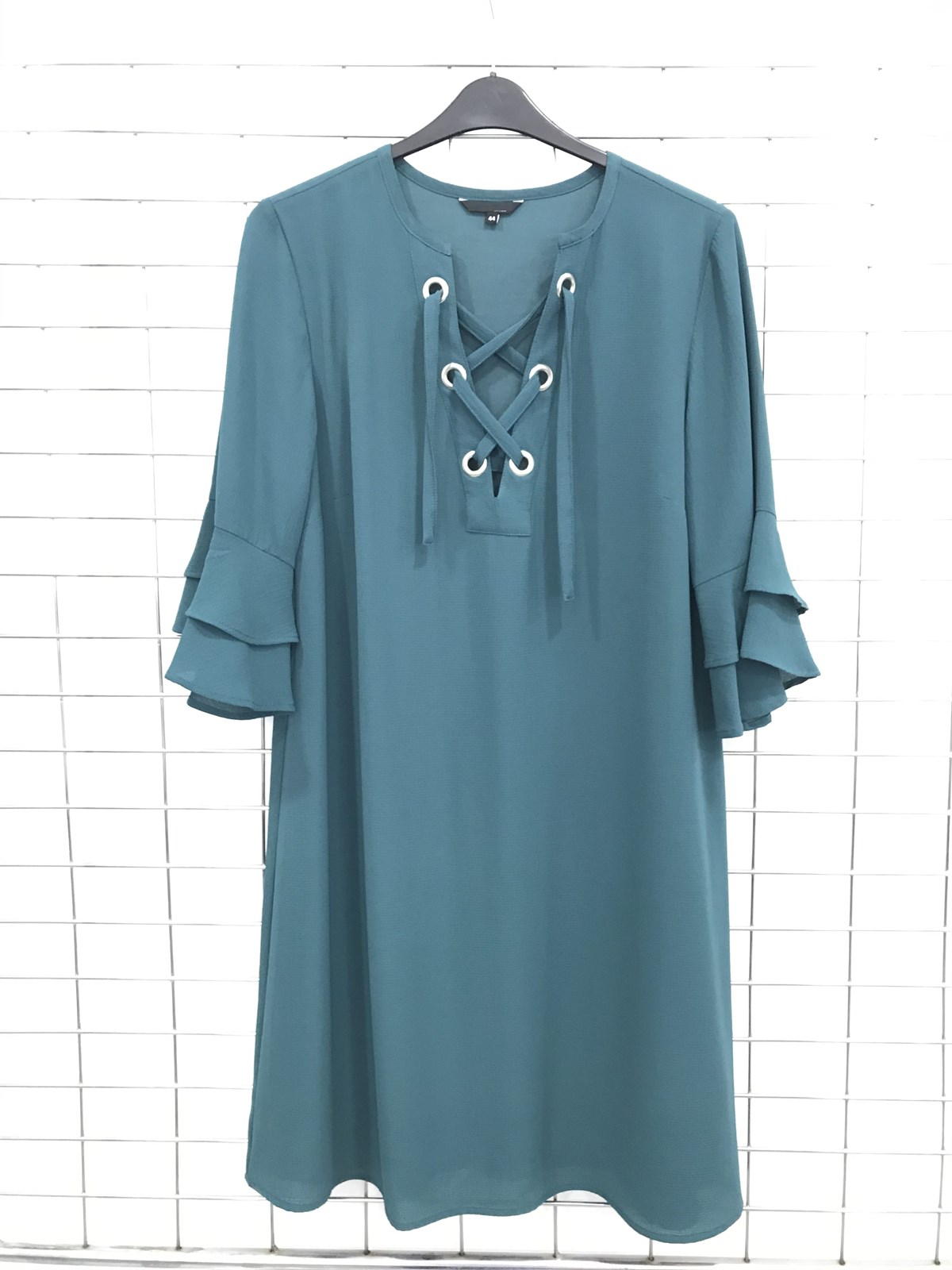 Myline-Ön Yaka Kuş Gözlü Astarlı Elbise-Büyük Beden Outlet-45609