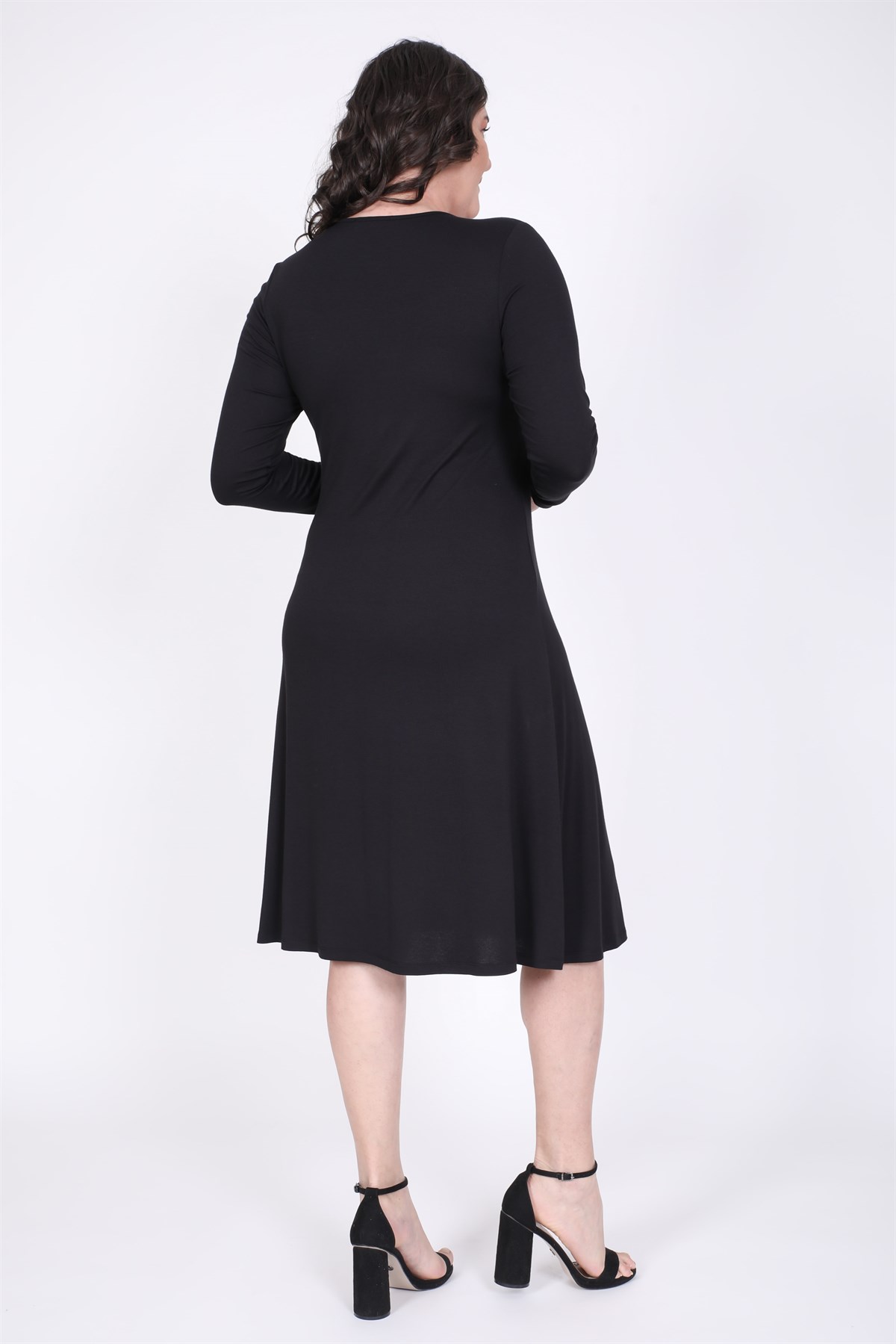 Myline-Önden Düğmeli A Kesim Elbise-Büyük Beden Günlük Elbiseler-35264