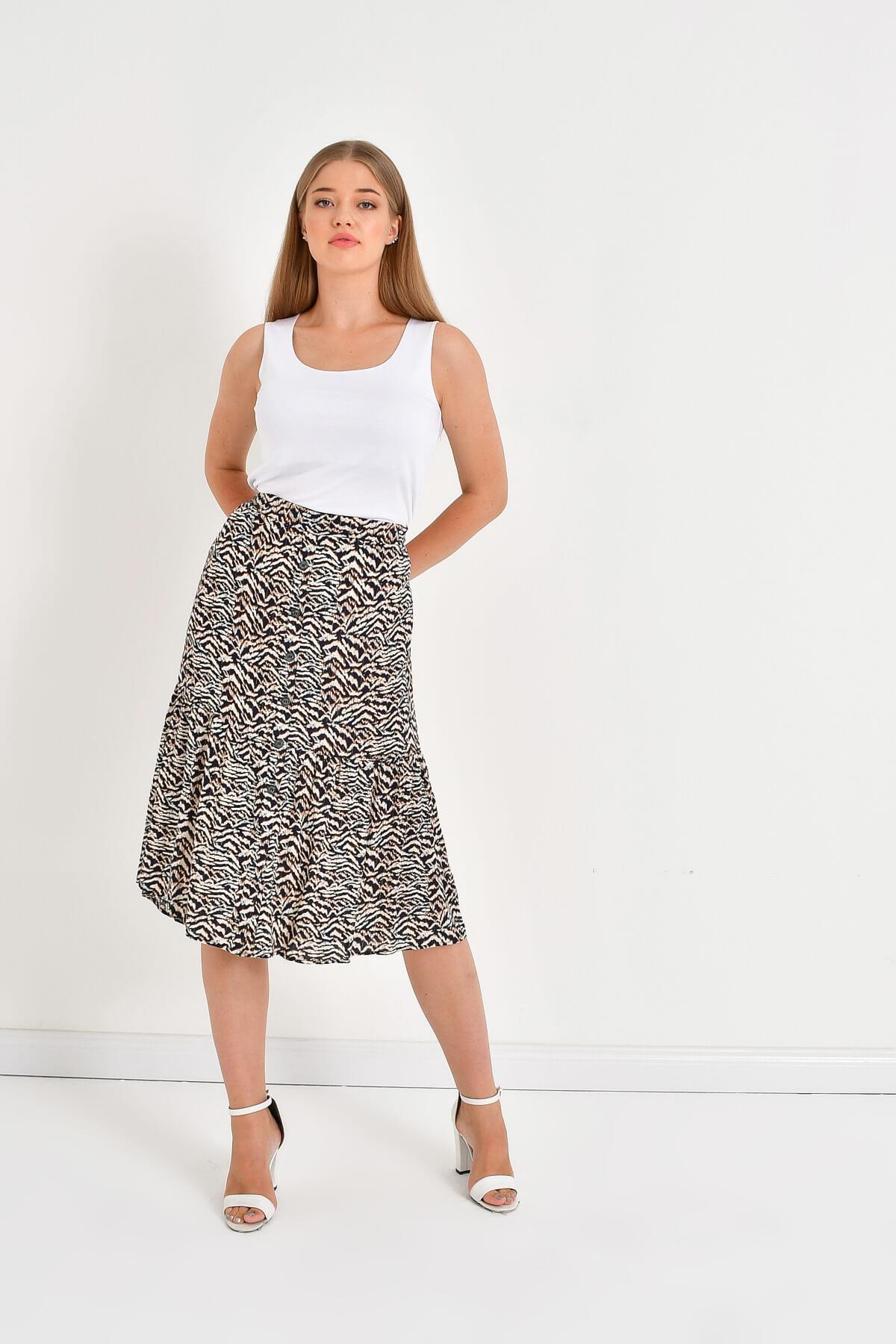 Myline-Önden Düğmeli Simli Etek-Büyük Beden Etek-45438