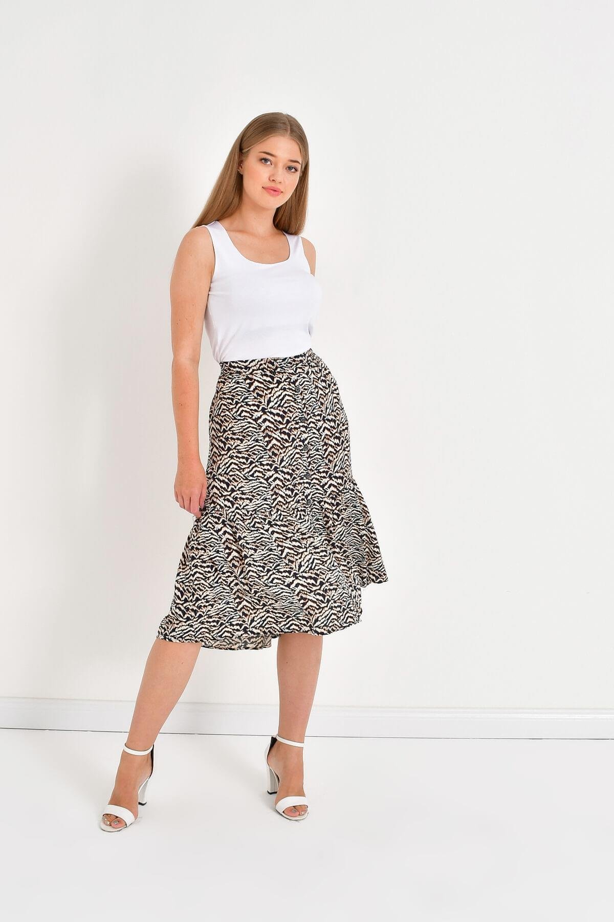 Myline-Önden Düğmeli Simli Etek-Büyük Beden Etek-45438