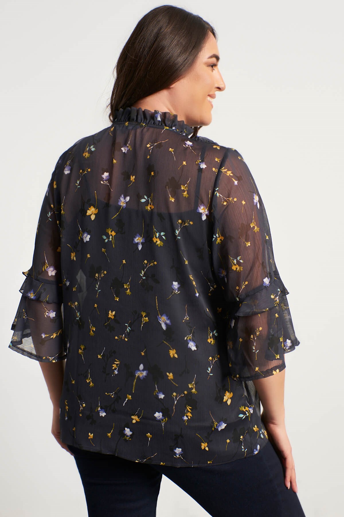 Myline-Önü Bağcıklı Atletli Şifon Bluz-Büyük Beden Bluz-56158