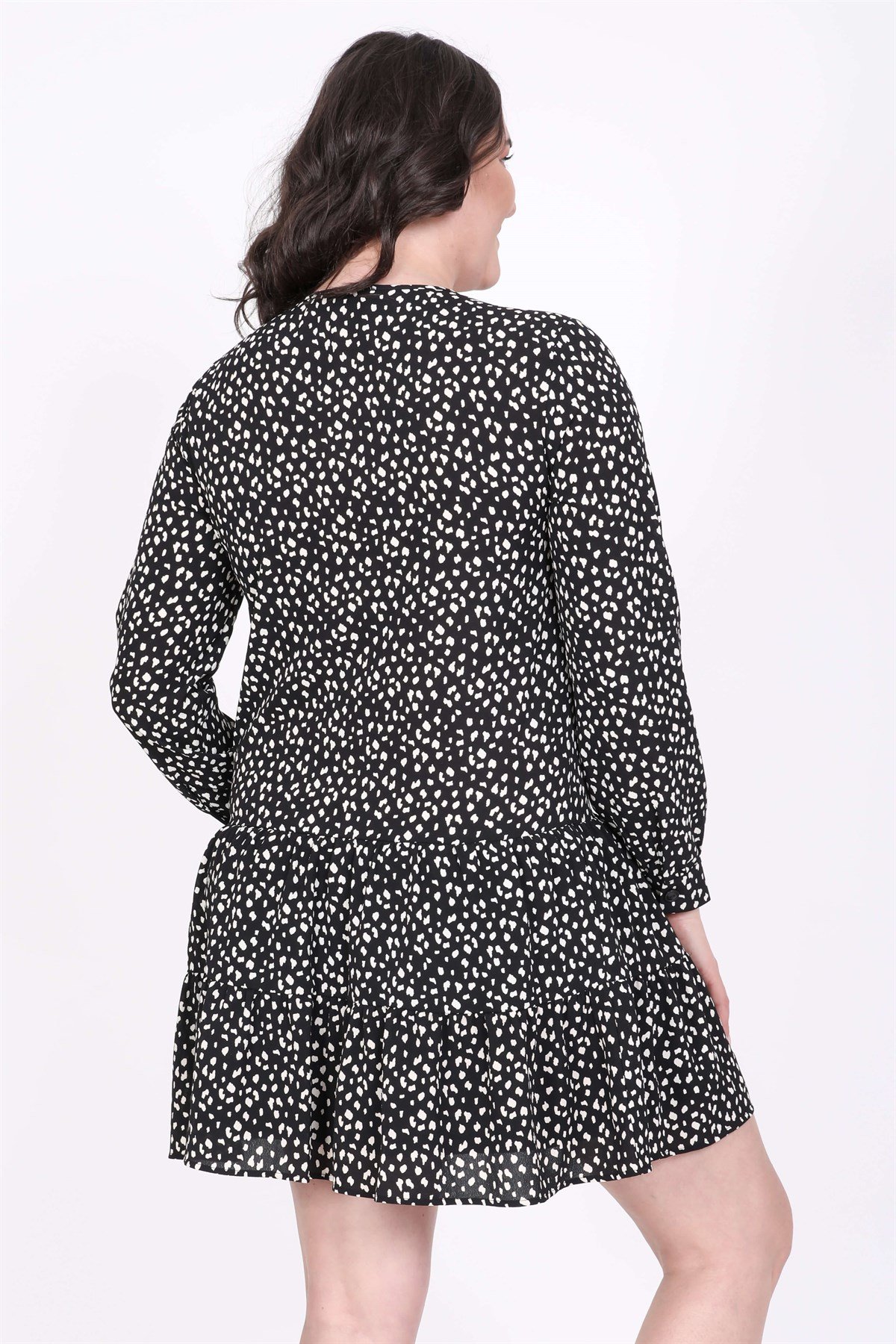 Myline-Önü Bağcıklı Eteği Fırfırlı Elbise-Büyük Beden Günlük Elbiseler-45759