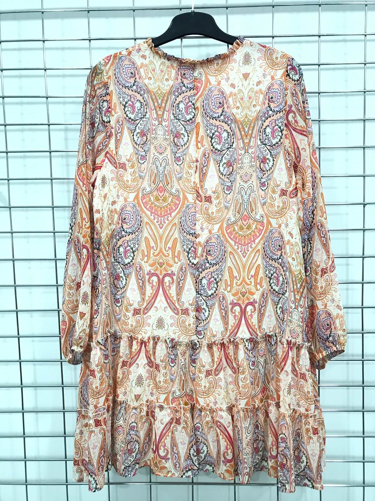 Myline-Önü Bağcıklı Eteği Fırfırlı Elbise-Büyük Beden Outlet-45916