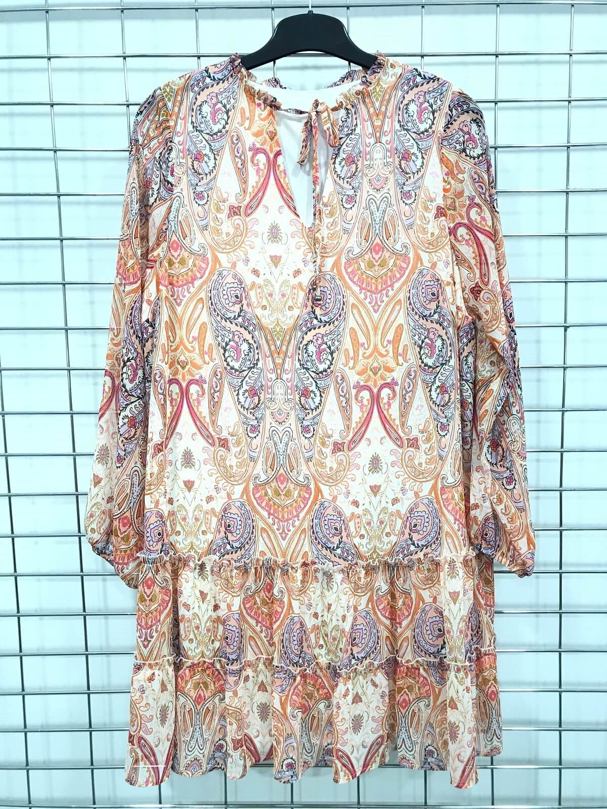 Myline-Önü Bağcıklı Eteği Fırfırlı Elbise-Büyük Beden Outlet-45916