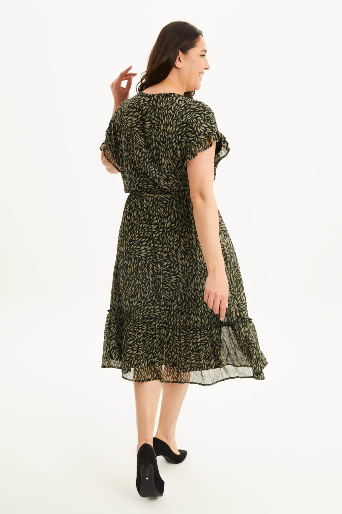 Myline-Önü Bağcıklı Fırfır Detaylı Şifon Elbise-Büyük Beden Günlük Elbiseler-45896