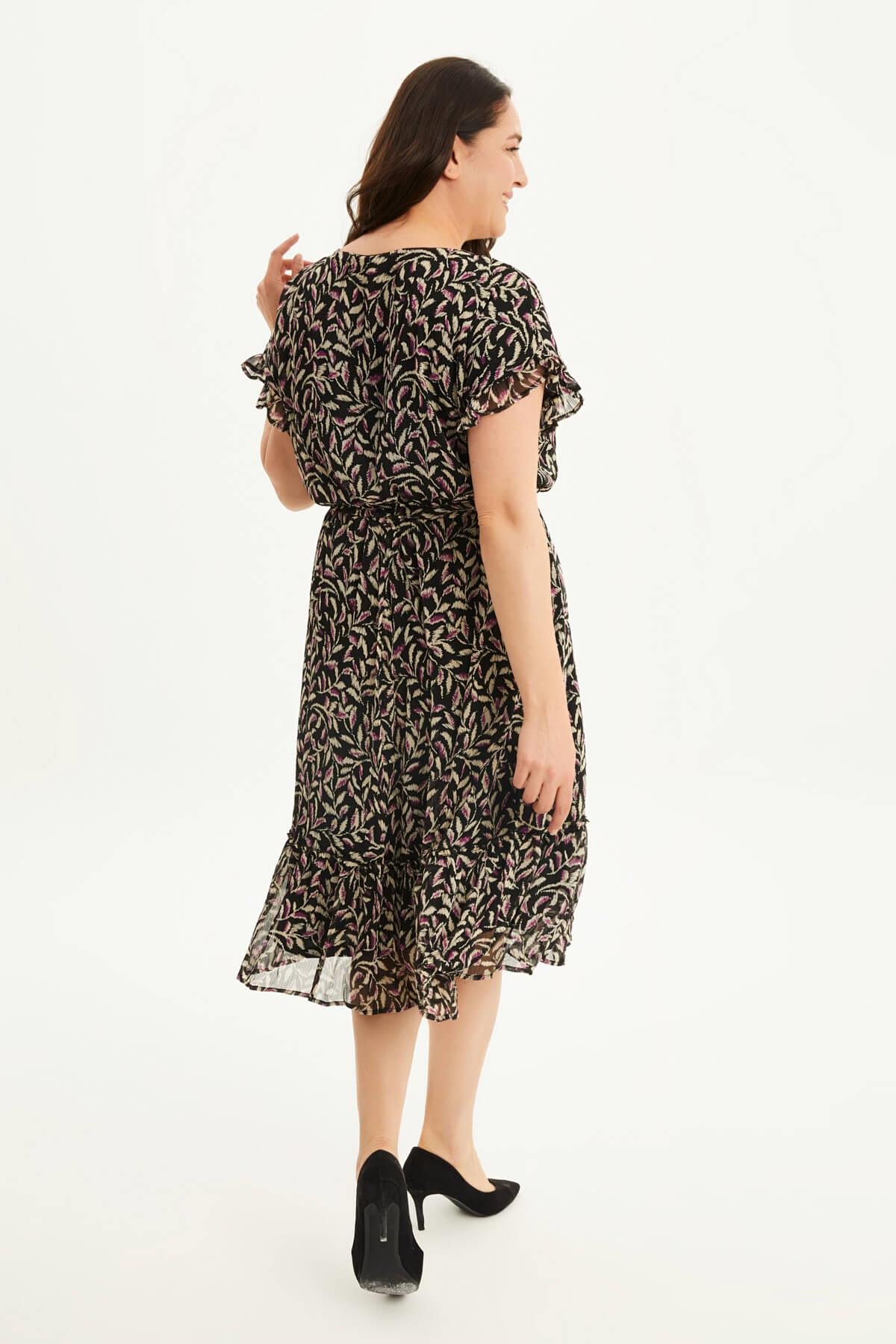 Myline-Önü Bağcıklı Fırfır Detaylı Şifon Elbise-Büyük Beden Günlük Elbiseler-87975