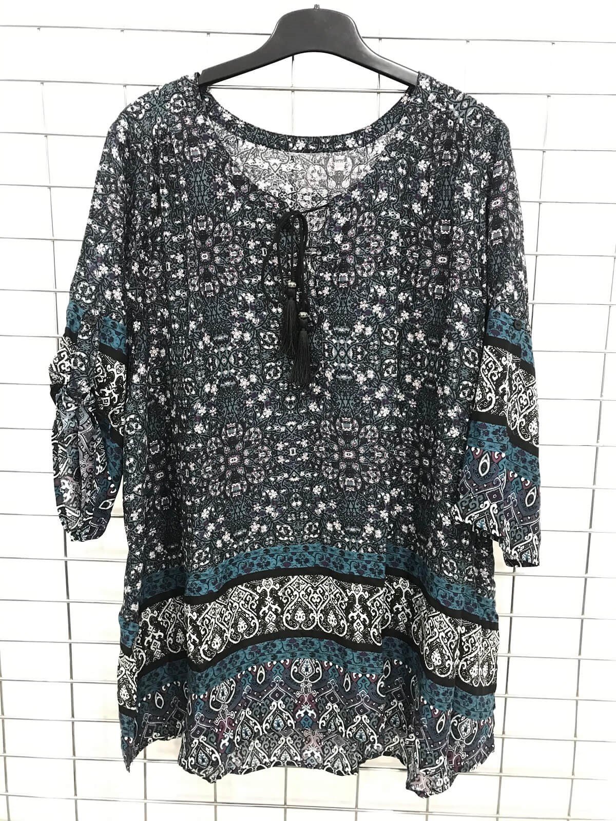 Myline-Önü Bağcıklı Katlanabilir Kollu Bluz-Büyük Beden Outlet-45657