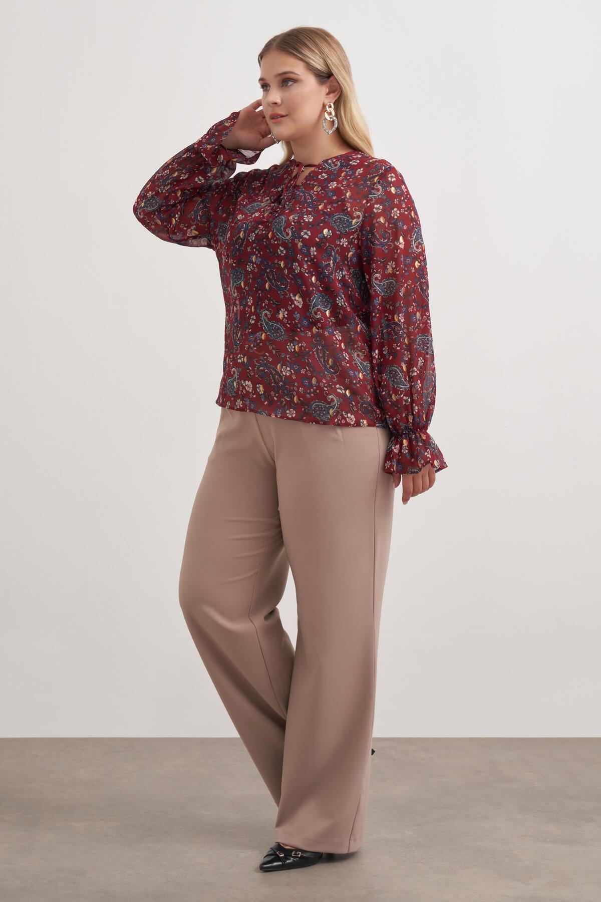 Myline-Önü Bağcıklı Şifon Bluz-Büyük Beden Bluz-149472