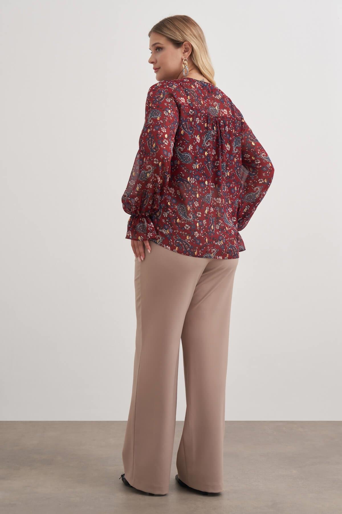 Myline-Önü Bağcıklı Şifon Bluz-Büyük Beden Bluz-149472