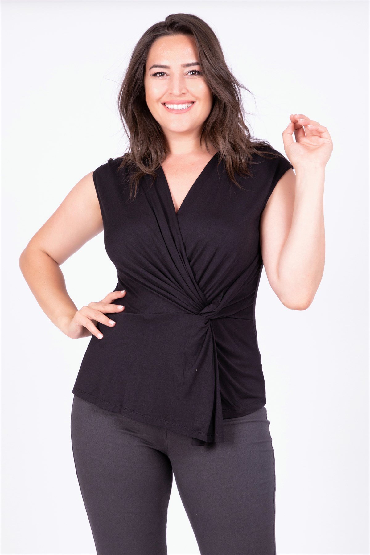 Myline-Önü Bağlama Detaylı Bluz-Büyük Beden Bluz-23835