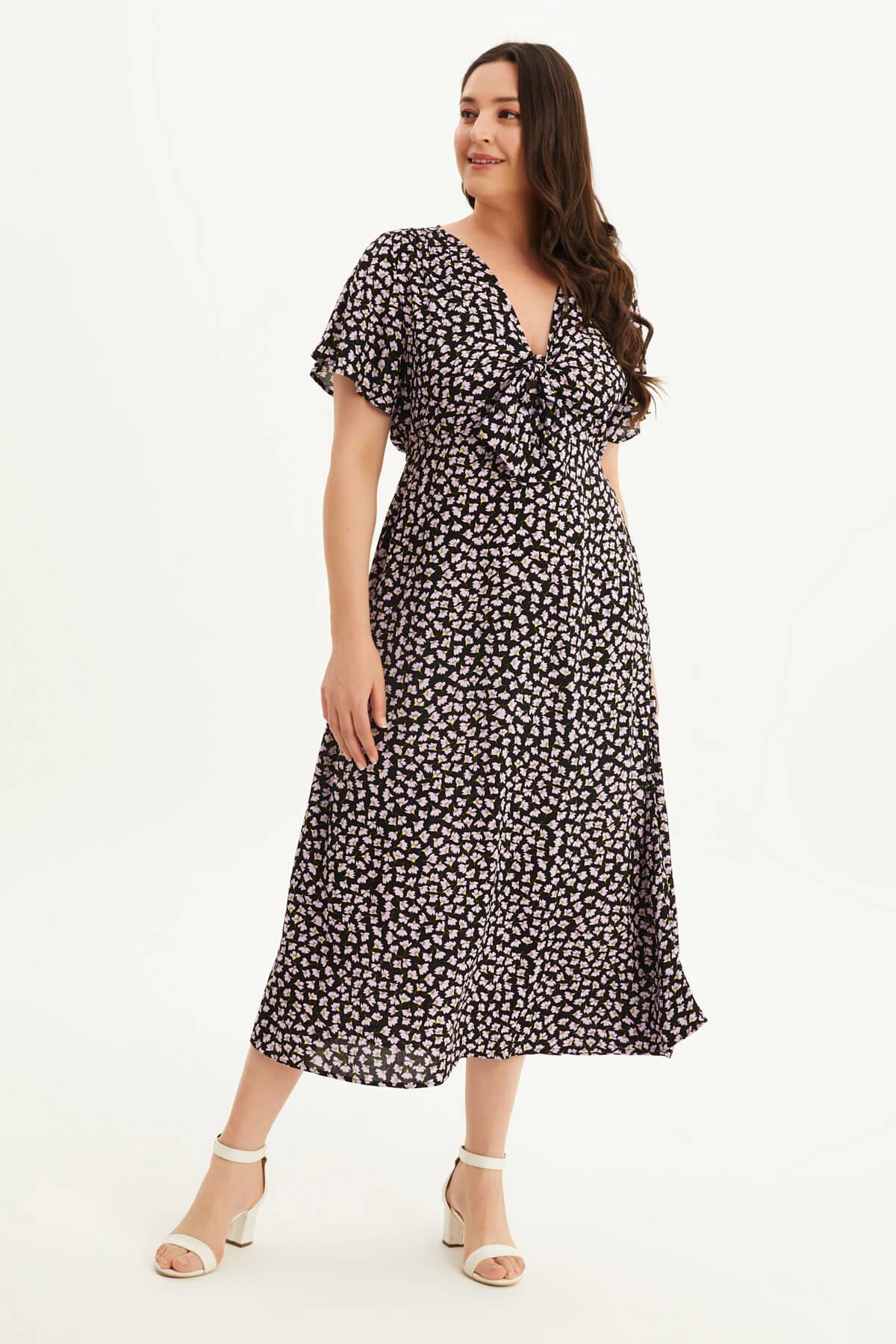 Myline-Önü Bağlamalı Elbise-Büyük Beden Günlük Elbiseler-87978