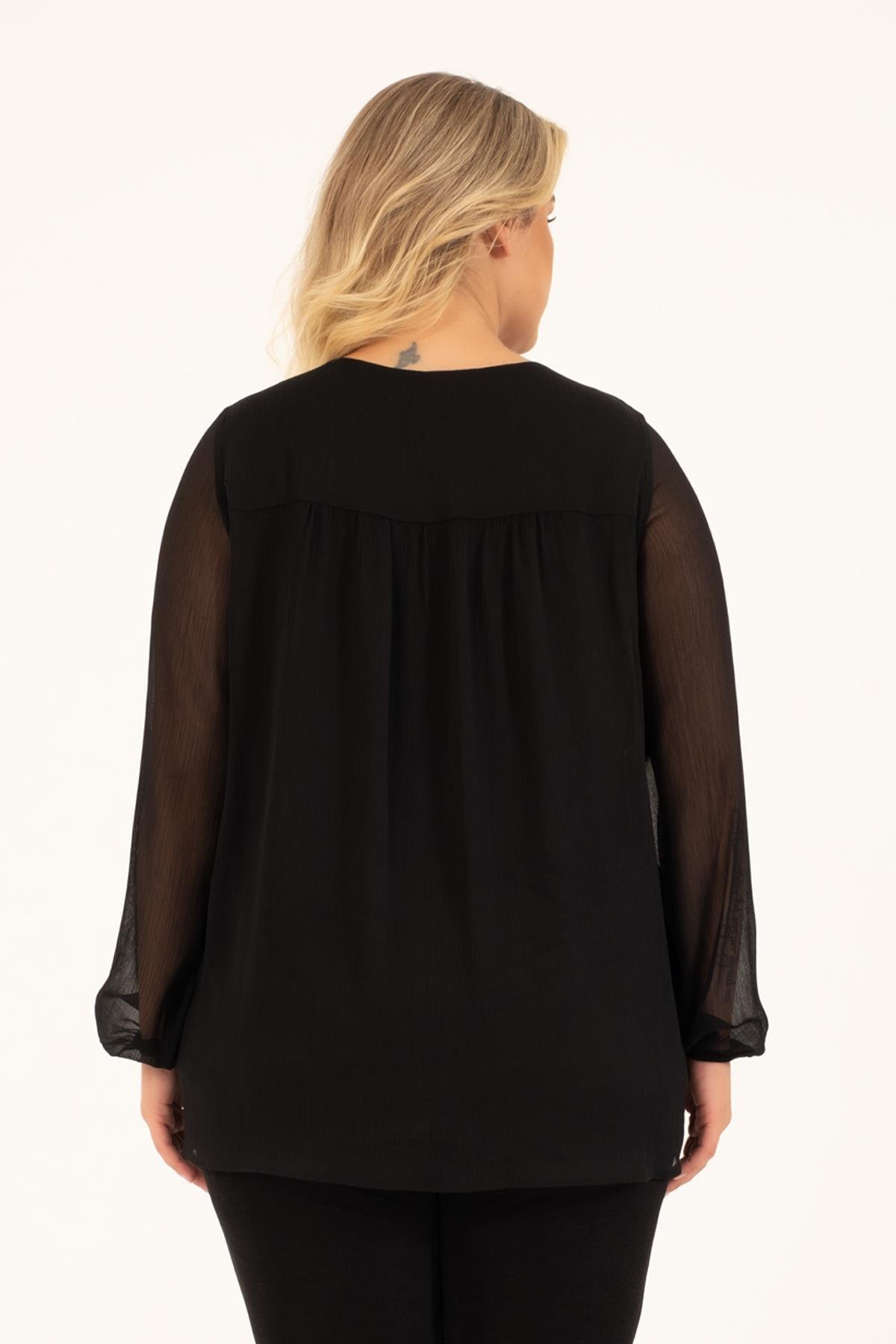 Myline-Önü Bağlamalı Fırfır Detaylı Bluz-Büyük Beden Bluz-128862