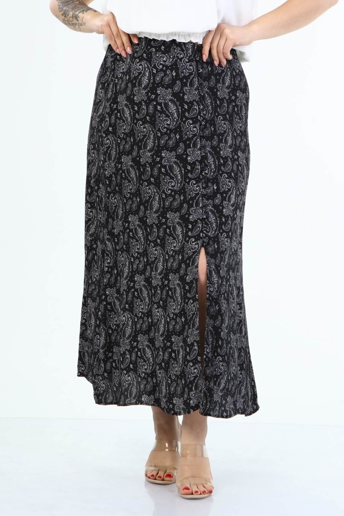 Myline-Önü Düğmeli Uzun Etek-Büyük Beden Etek-45684