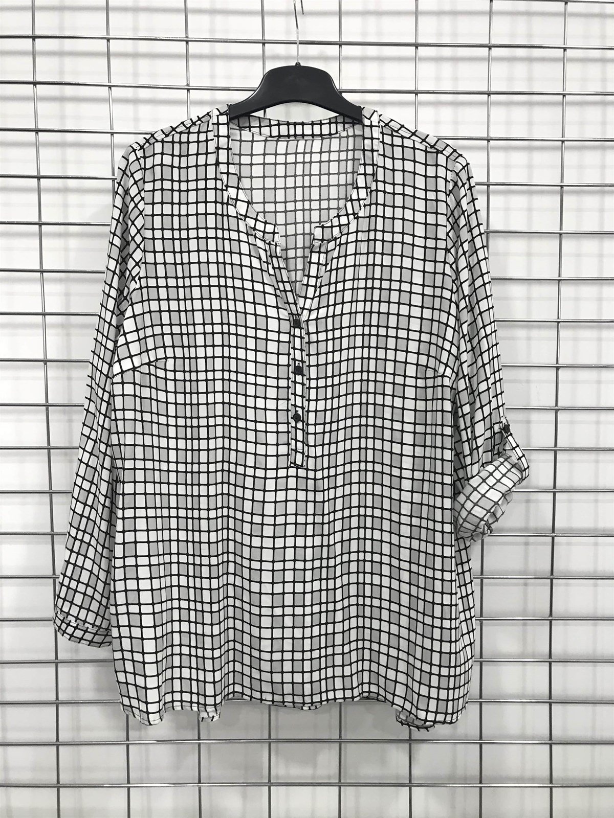 Myline-Önü Düğmeli Uzun Kollu Gömlek-Büyük Beden Outlet-45625