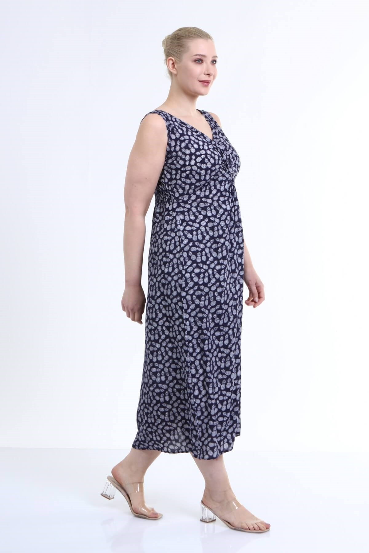 Myline-Önü Düğüm Detaylı Askılı Elbise-Büyük Beden Günlük Elbiseler-45681