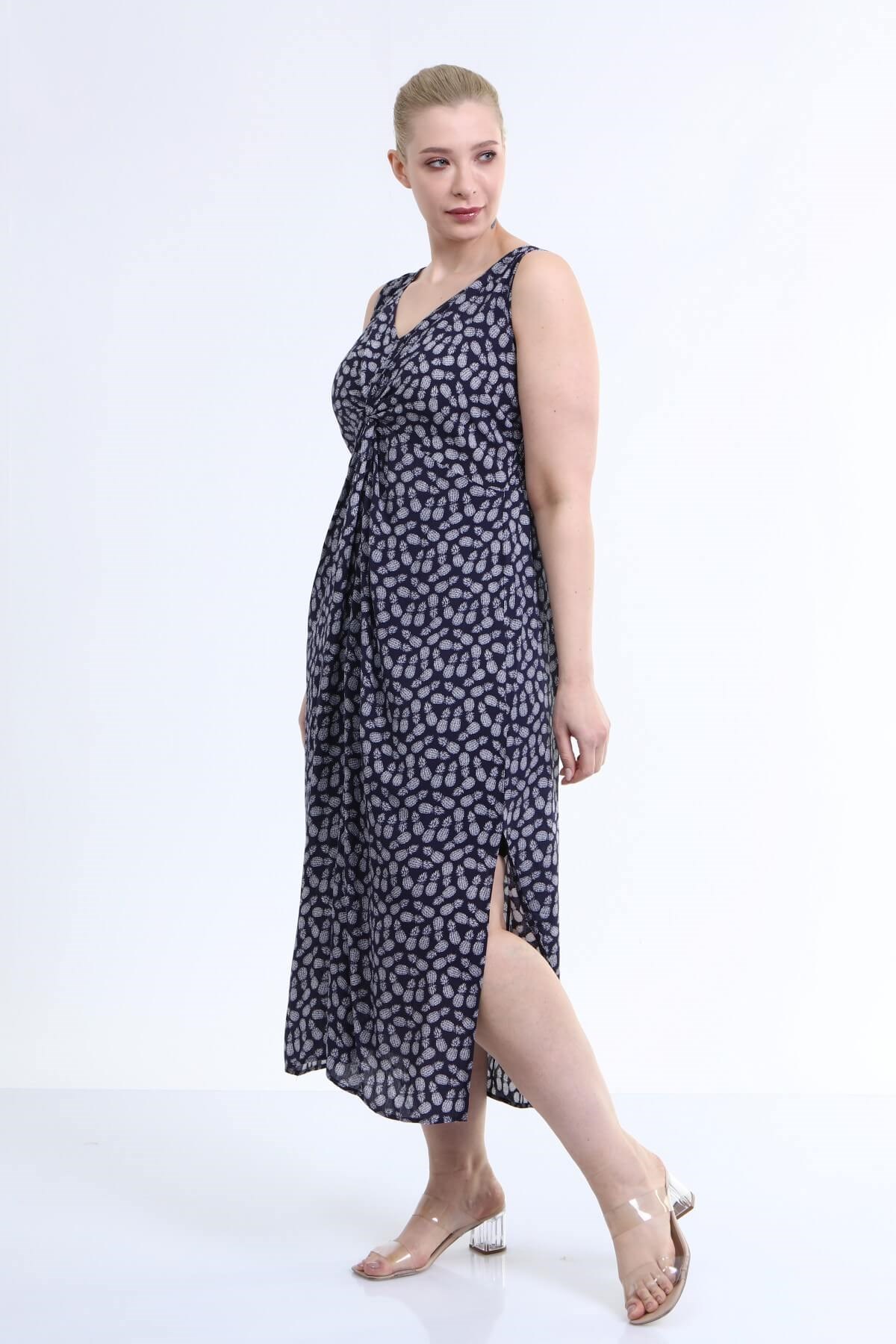 Myline-Önü Düğüm Detaylı Askılı Elbise-Büyük Beden Günlük Elbiseler-45681