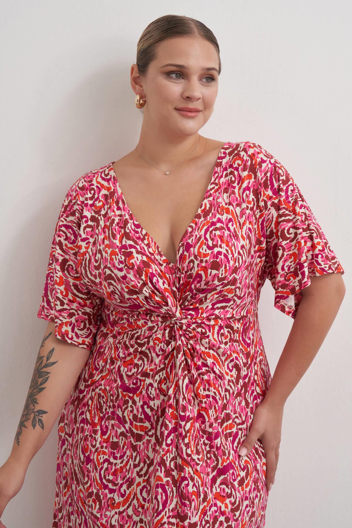 Myline-Önü Düğümlü Örme Elbise-Büyük Beden Elbise-149465