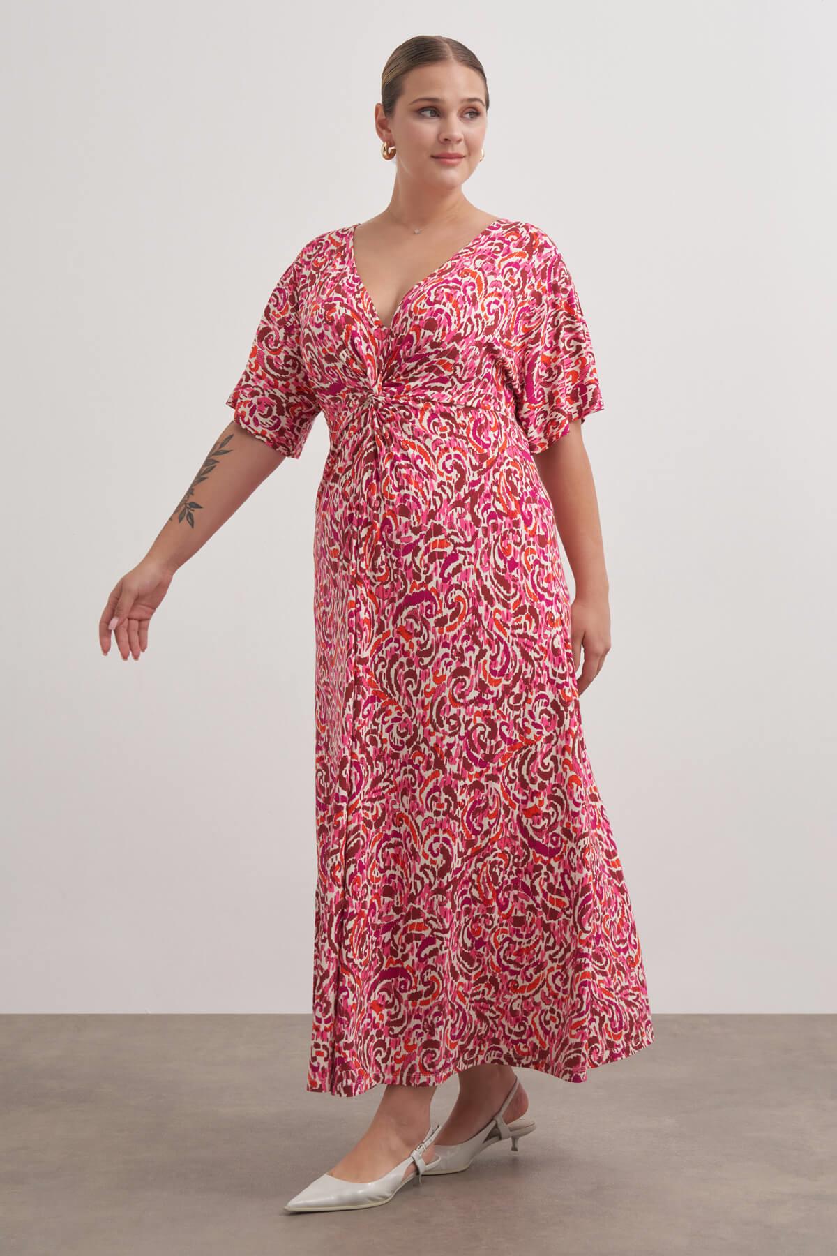 Myline-Önü Düğümlü Örme Elbise-Büyük Beden Elbise-149465