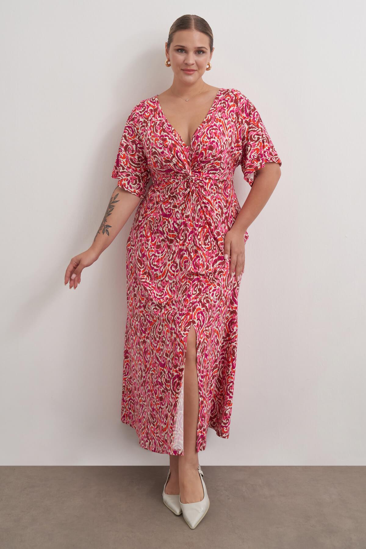 Myline-Önü Düğümlü Örme Elbise-Büyük Beden Elbise-149465