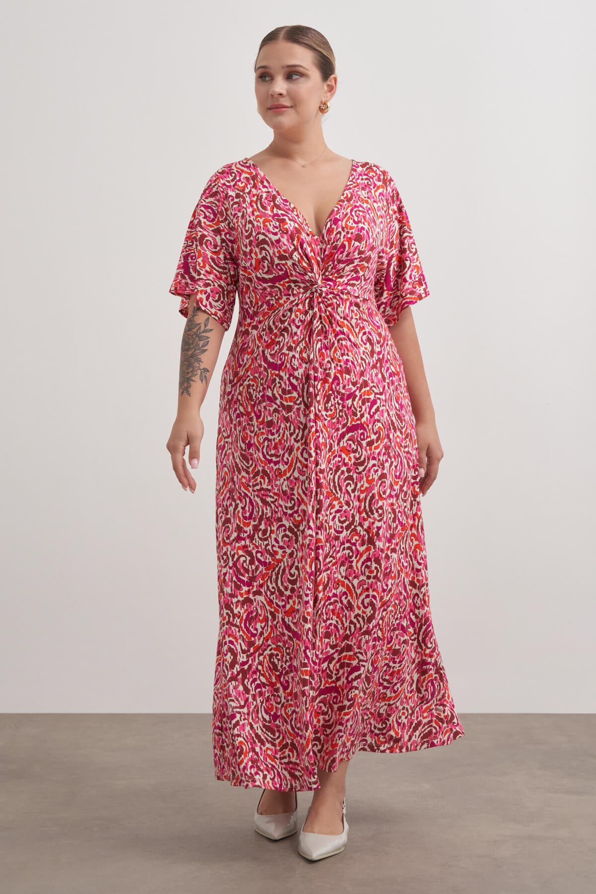 Myline-Önü Düğümlü Örme Elbise-Büyük Beden Elbise-149465