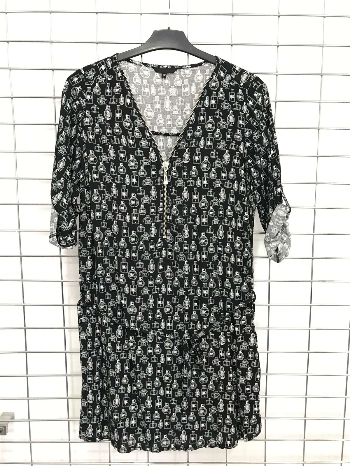 Myline-Önü Fermuar Detaylı 3/4 Kol Tunik-Büyük Beden Outlet-45608