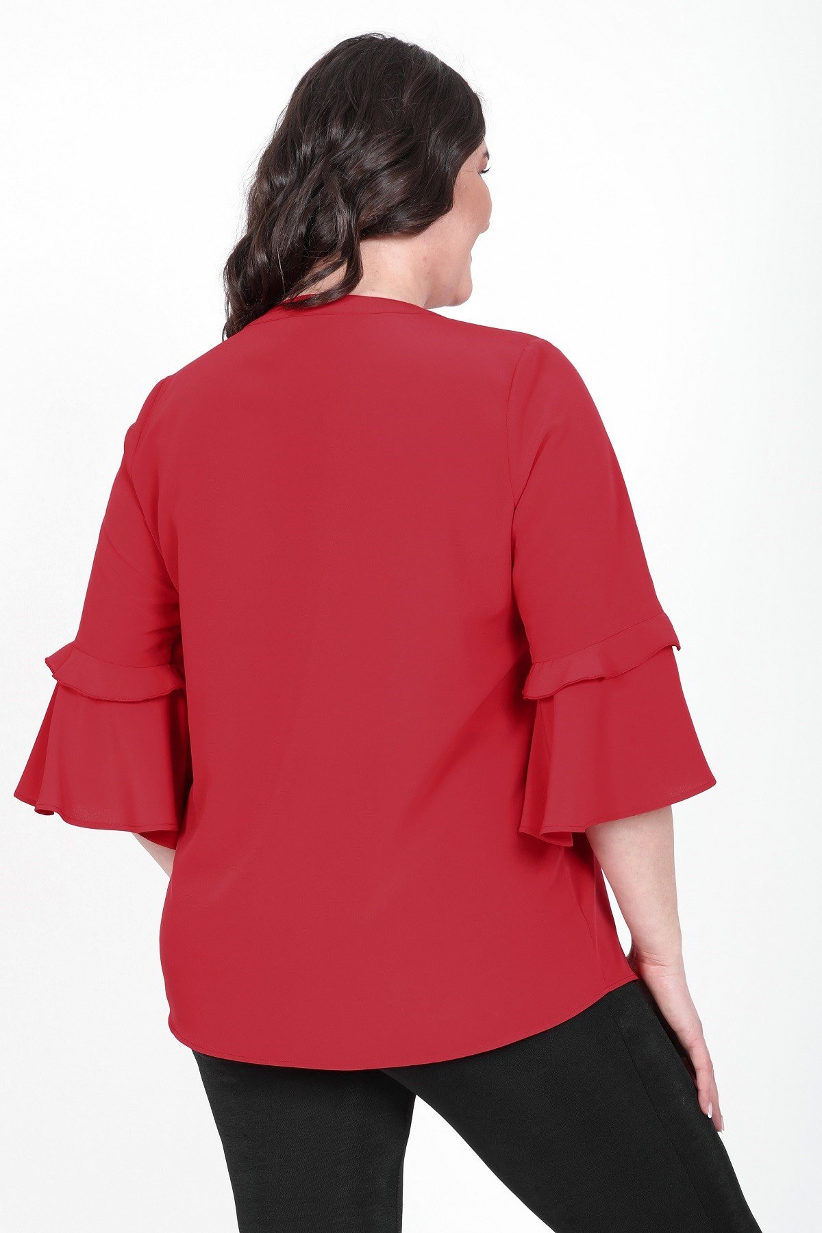 Myline-Önü Fırfırlı Kolları Volanlı Bluz-Büyük Beden Bluz-45440