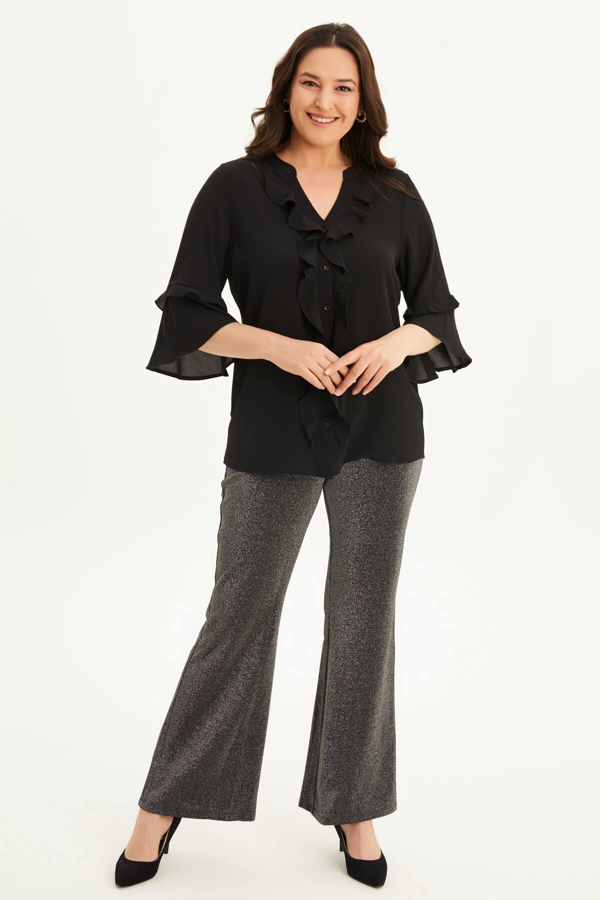 Myline-Önü Fırfırlı Kolları Volanlı Bluz-Büyük Beden Bluz-45441