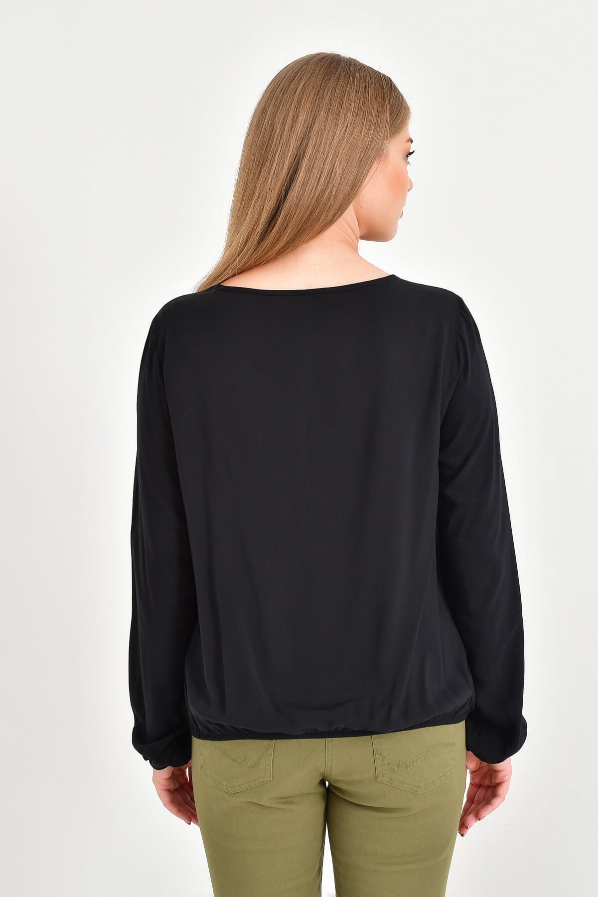 Myline-Önü Fiyonklu Dantelli Bluz-Büyük Beden Bluz-12439-m