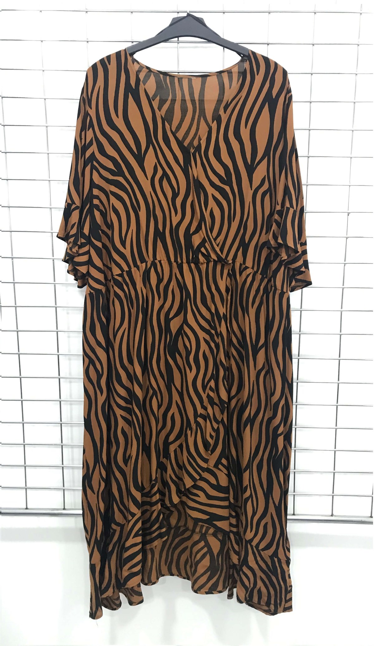 Myline-Önü Kurvaze Volanlı Uzun Elbise-Büyük Beden Outlet-45623