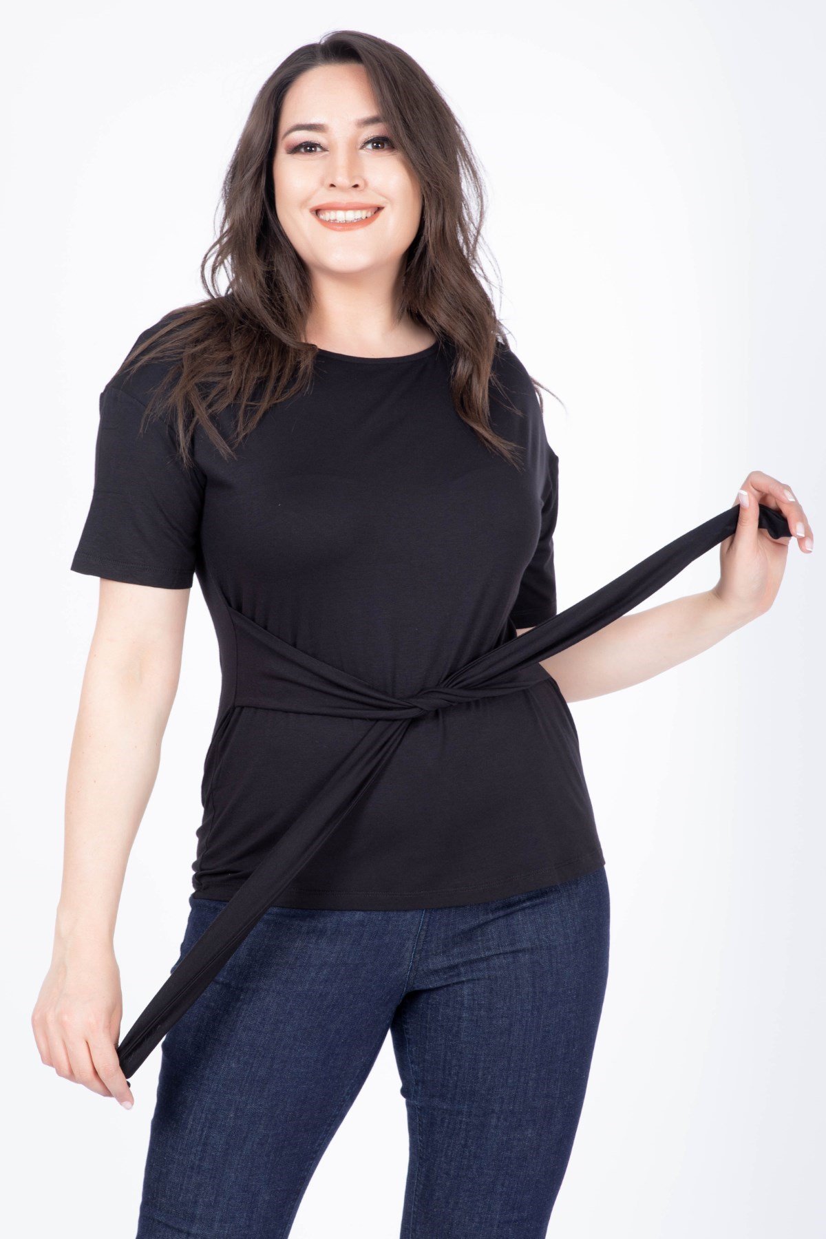 Myline-Önü Kuşaklı Bluz-Büyük Beden Bluz-23739