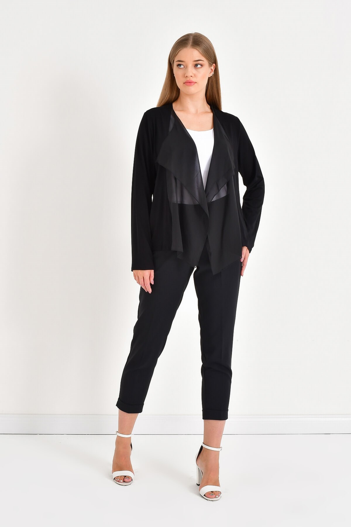 Myline-Önü Şifon Volanlı Penye Ceket-Büyük Beden Ceket-12911-m