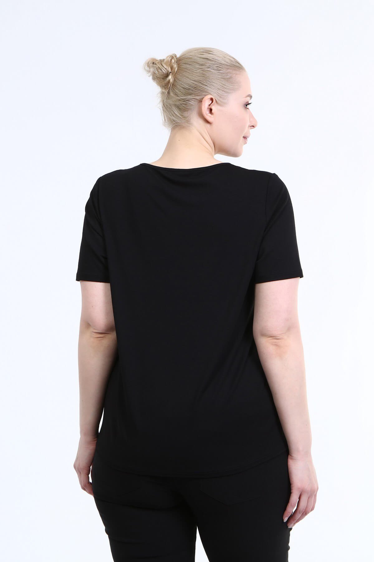 Myline-Önü Sim Detay Penye Bluz-Büyük Beden Bluz-66698